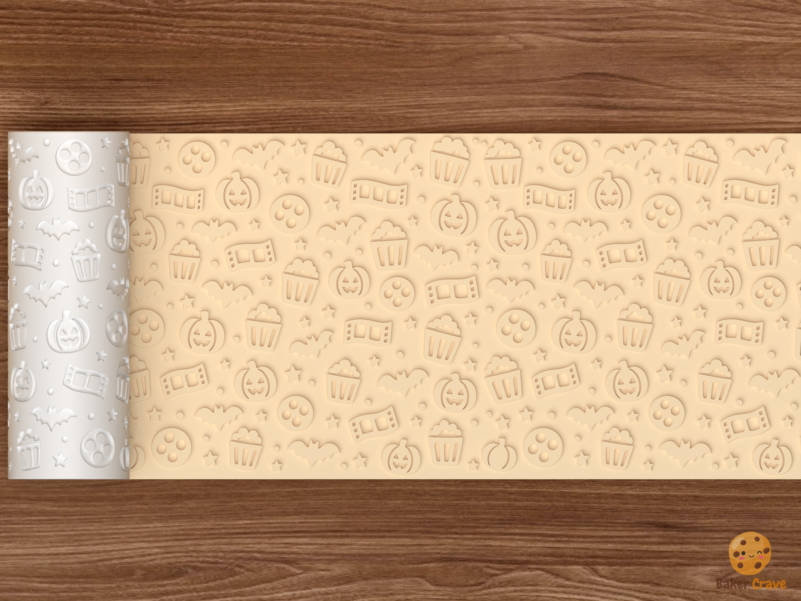 Spooky Popcorn Movie Night Textured Roller STL File - 02 wide shot emboss