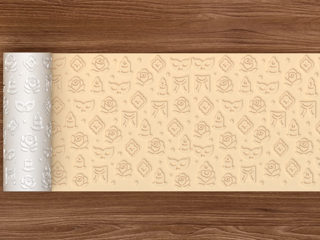 Gothic Masquerade Romance Textured Roller STL File - 02 wide shot emboss
