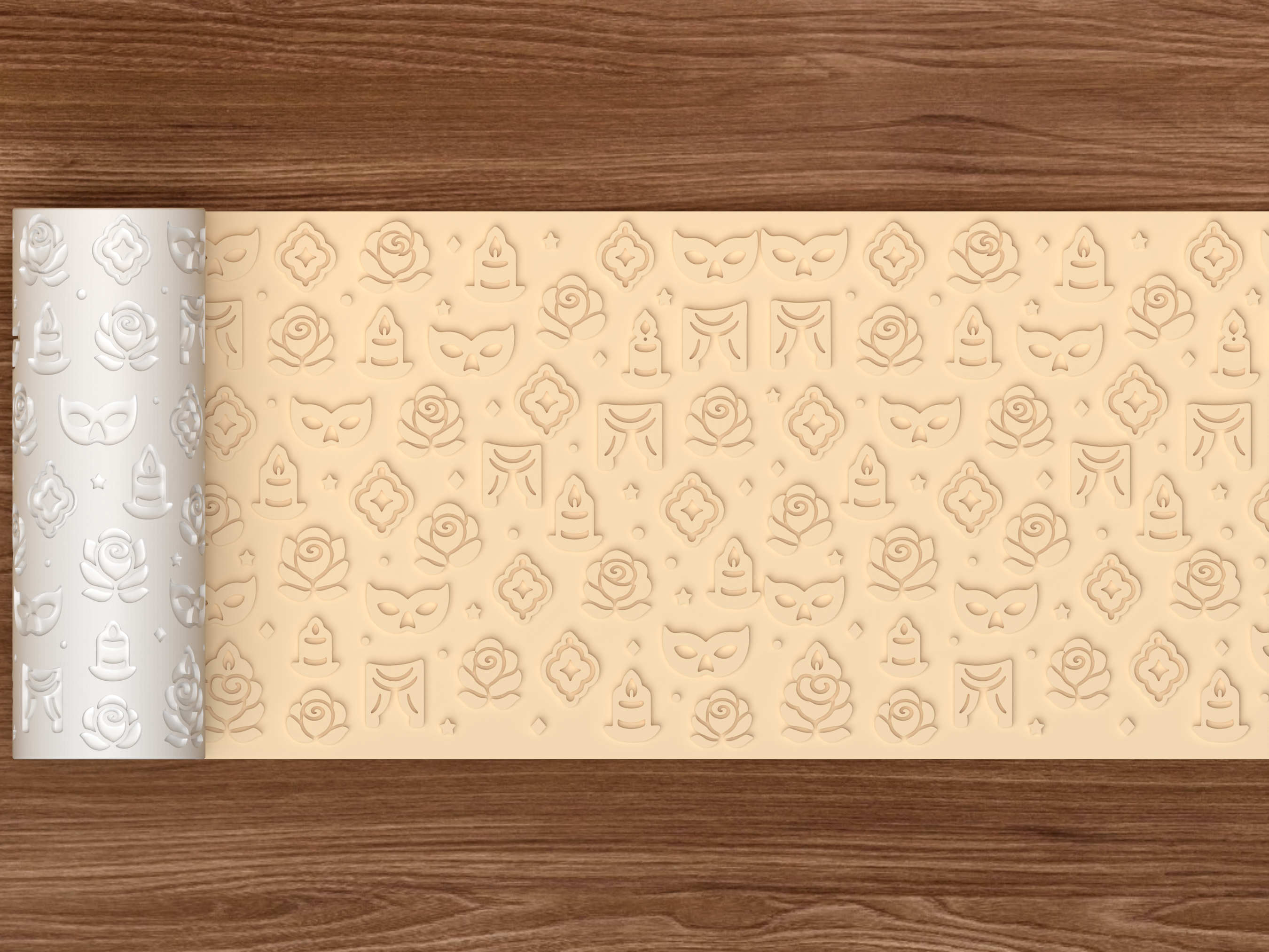 Gothic Masquerade Romance Textured Roller STL File - 02 wide shot emboss