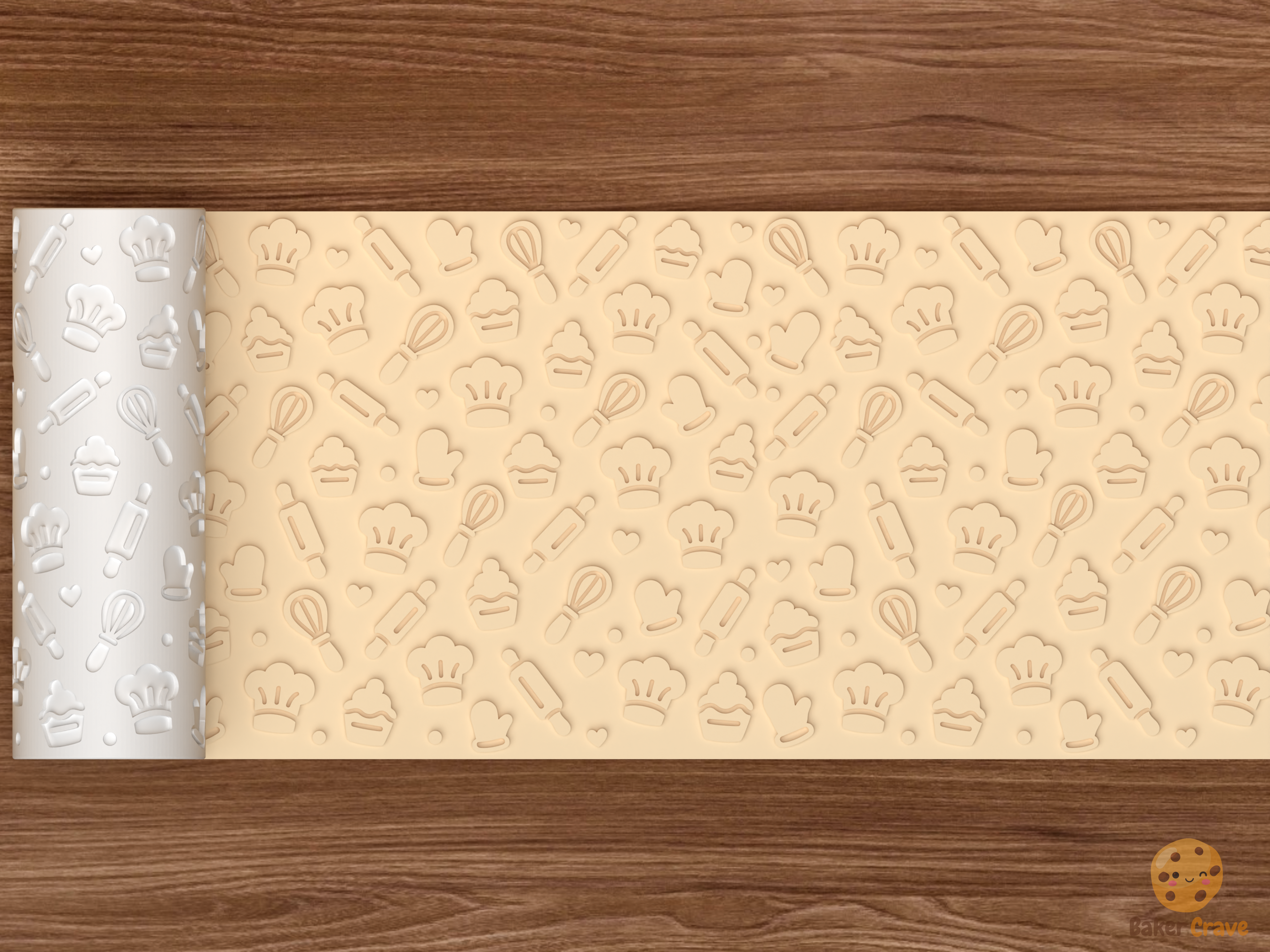 Baking Kitchen Chef Textured Roller STL File - 02 wide shot emboss