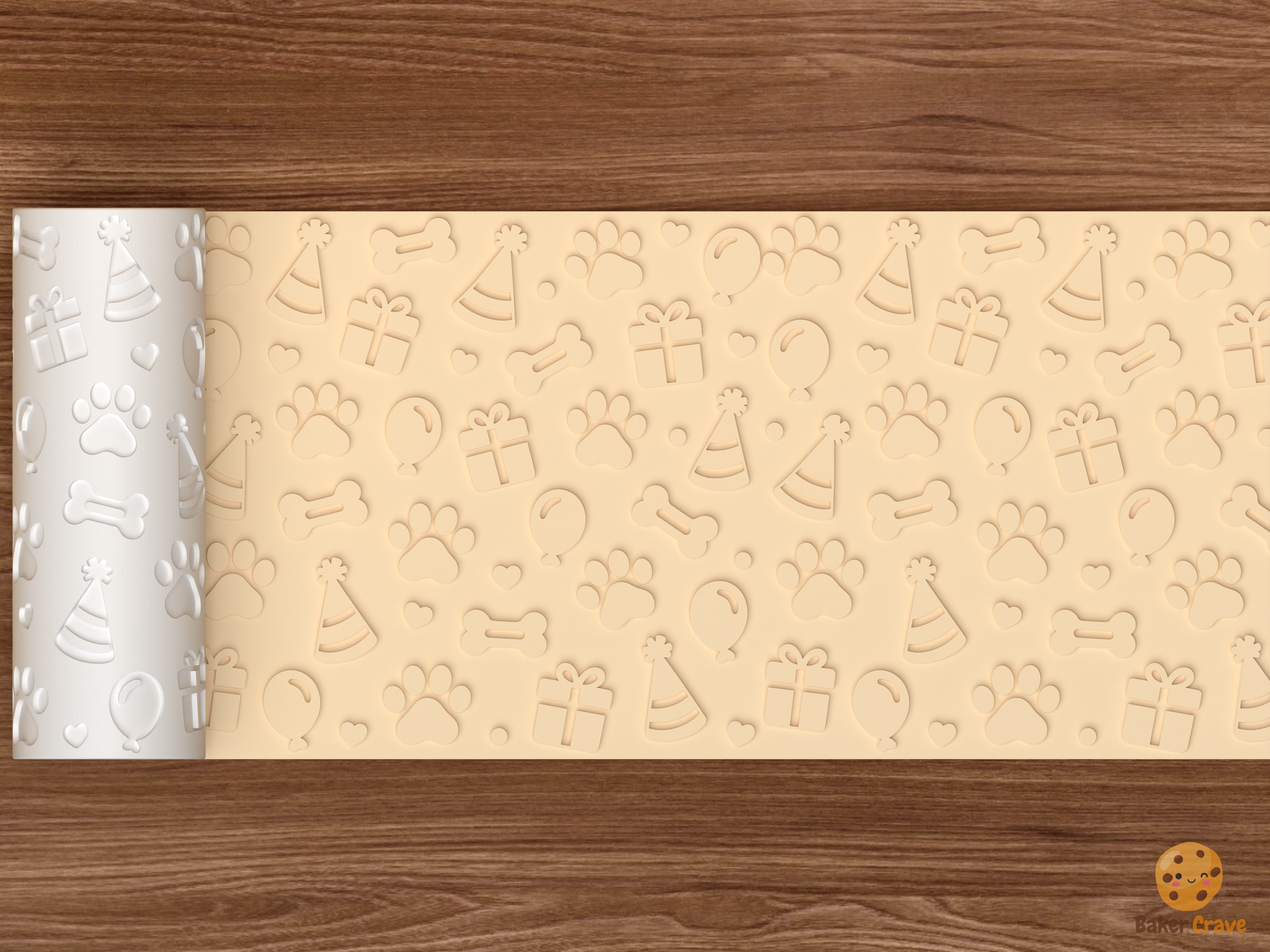 Pet Birthday Textured Roller STL File - 02 wide shot emboss