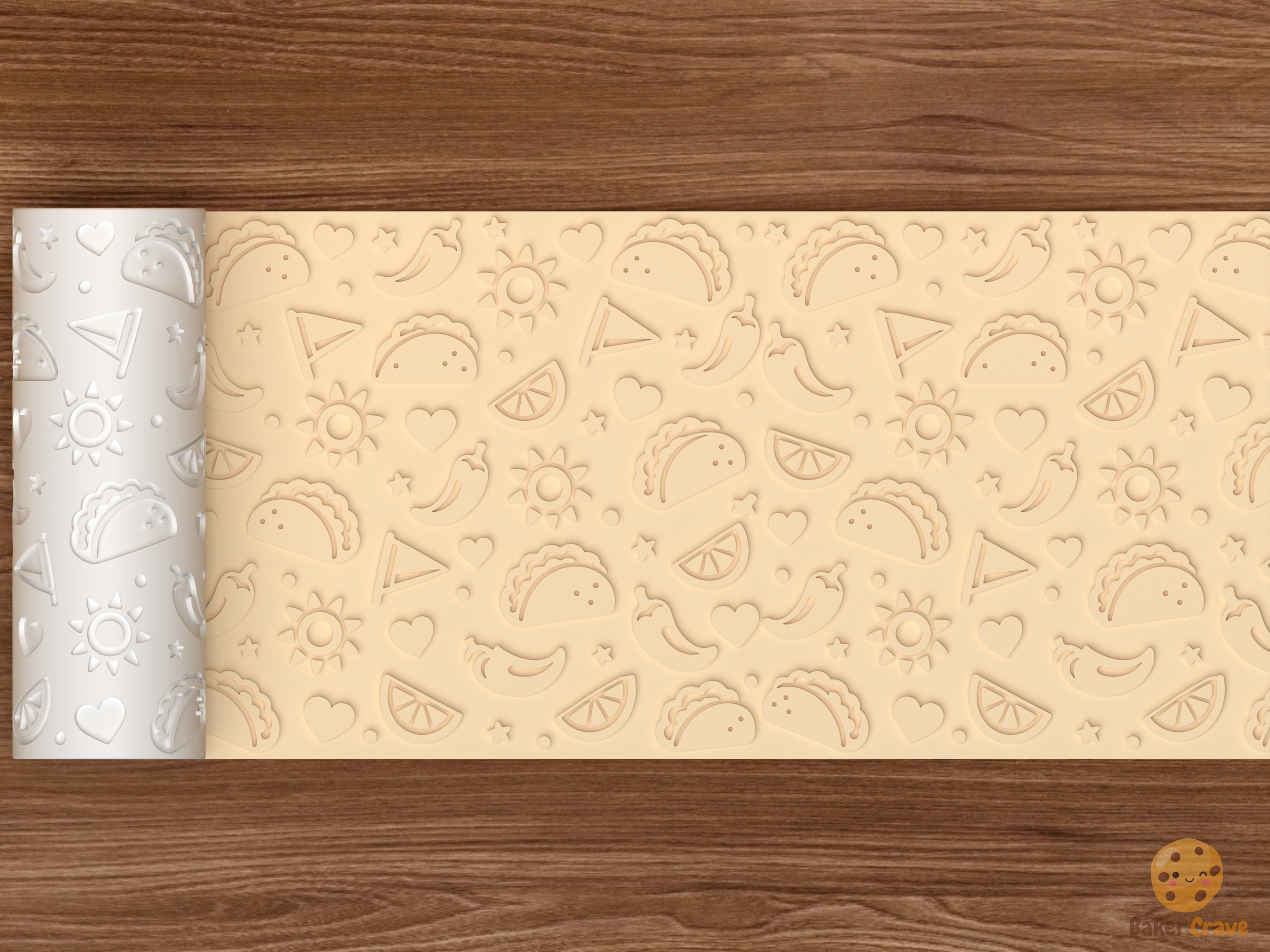 Taco Tuesday Fiesta Textured Roller STL File - 02 wide shot emboss