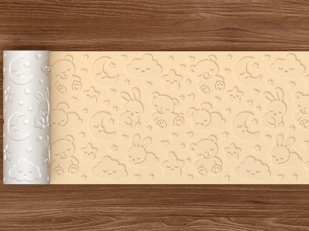 Sleepy Baby Animals Textured Roller STL File - 02 wide shot emboss