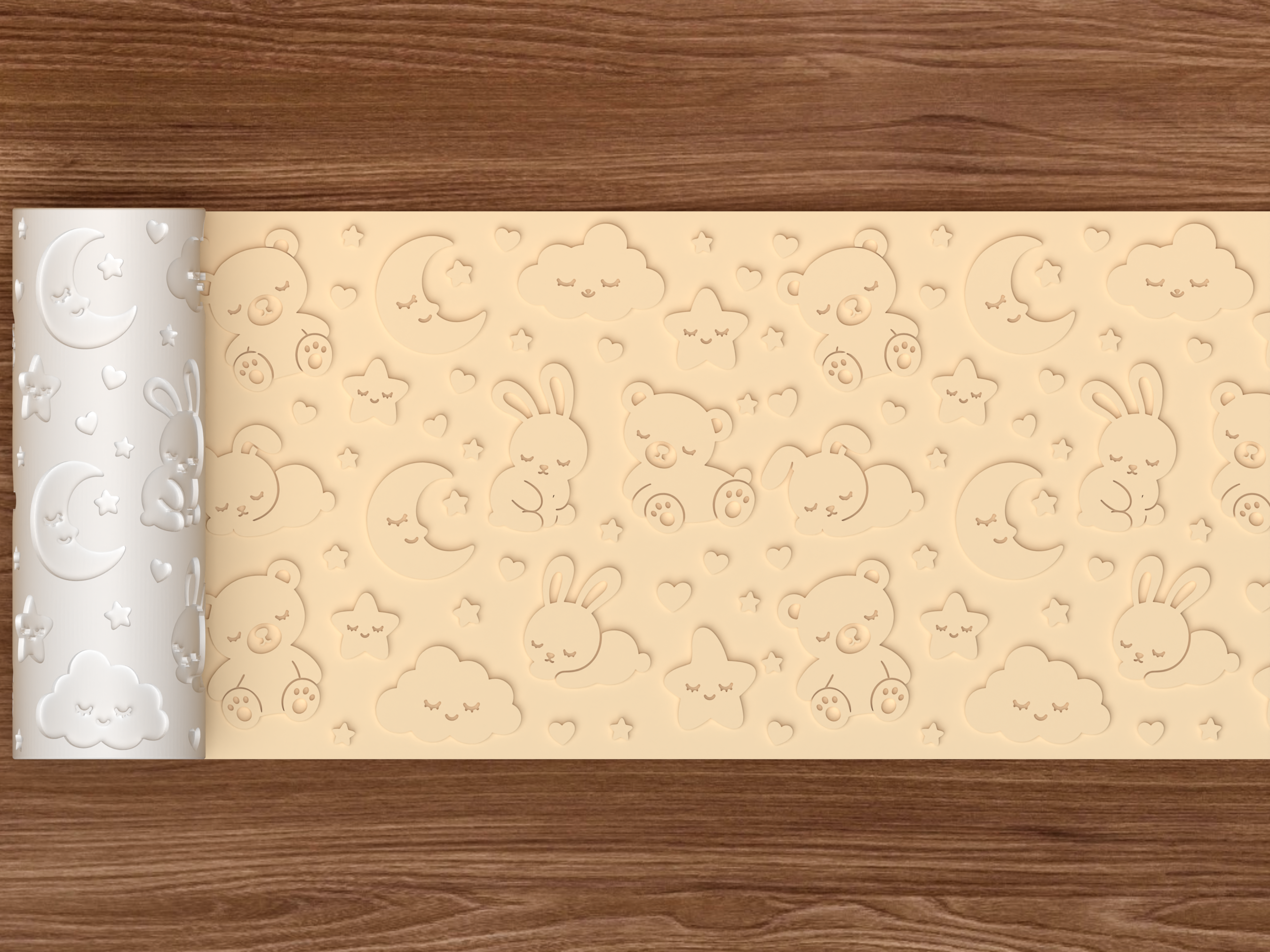 Sleepy Baby Animals Textured Roller STL File - 02 wide shot emboss