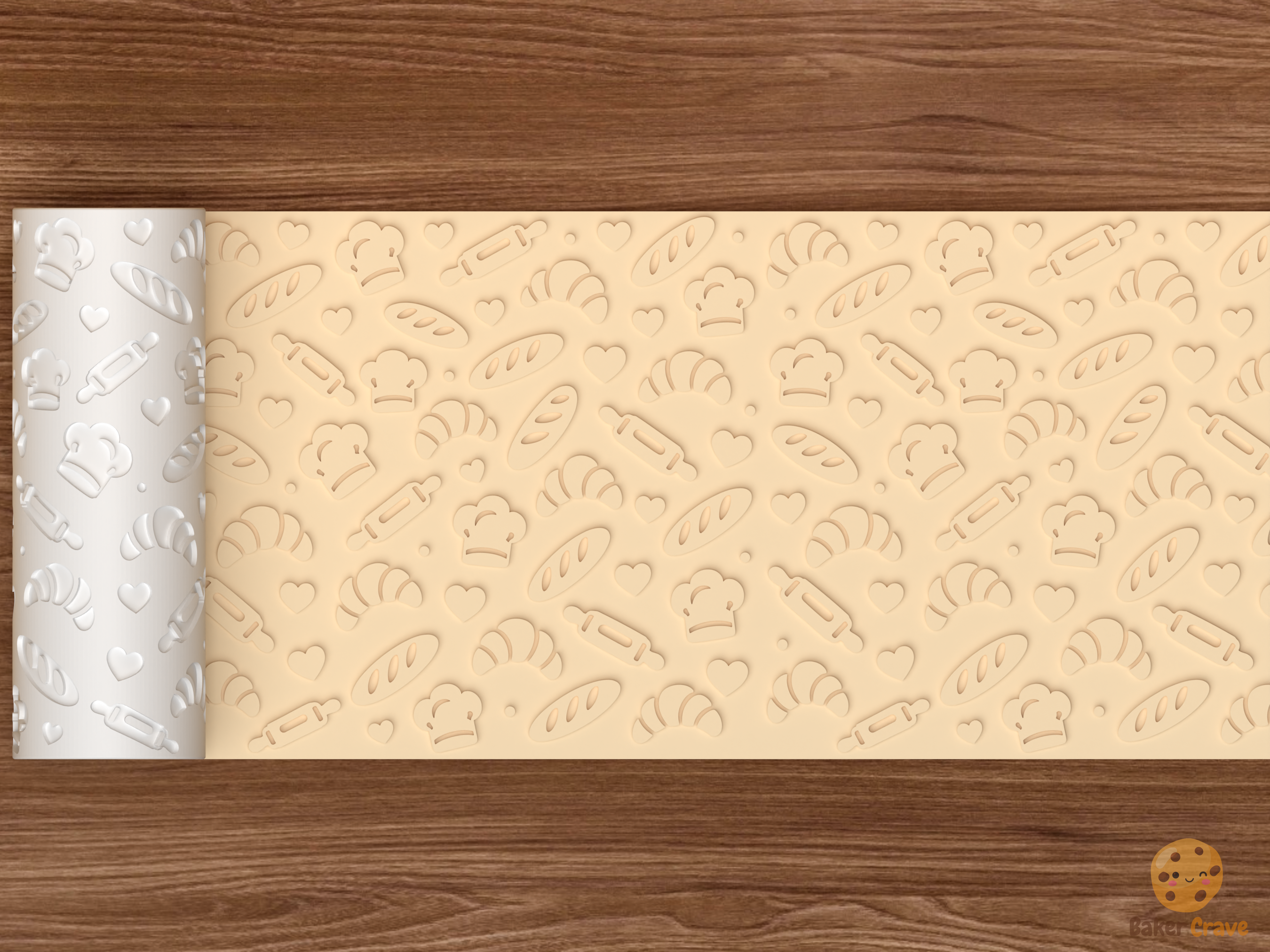 Bakery Pastry Textured Roller STL File - 02 wide shot emboss