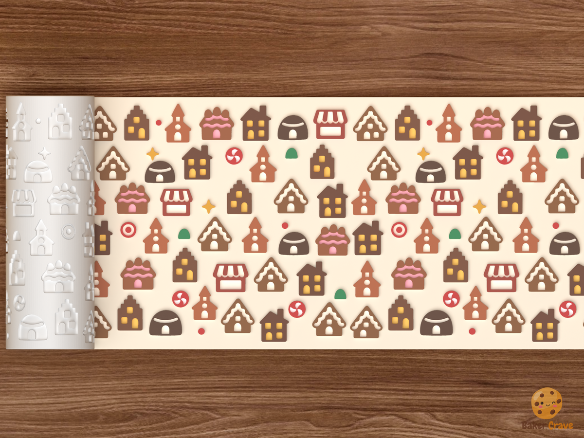 Gingerbread House Village Textured Roller