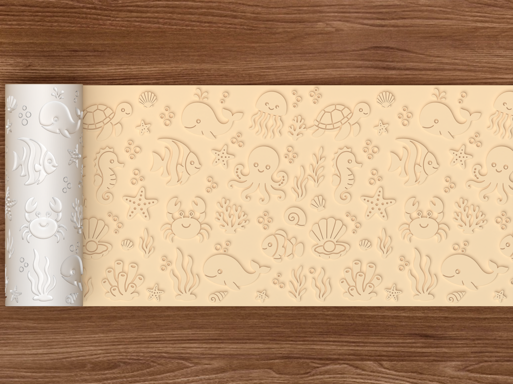 Ocean Animals Textured Roller STL File - 02 wide shot emboss
