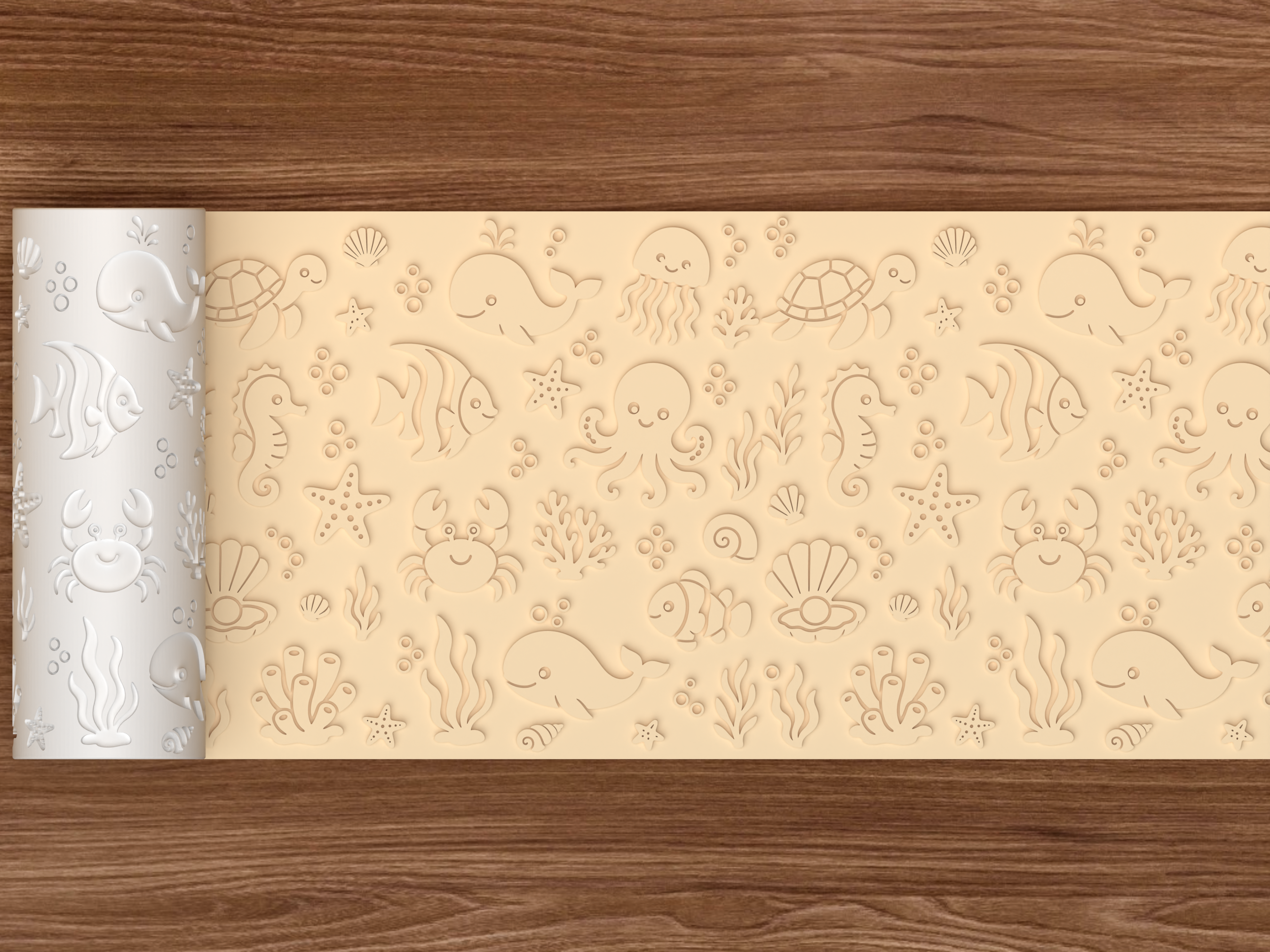 Ocean Animals Textured Roller STL File - 02 wide shot emboss