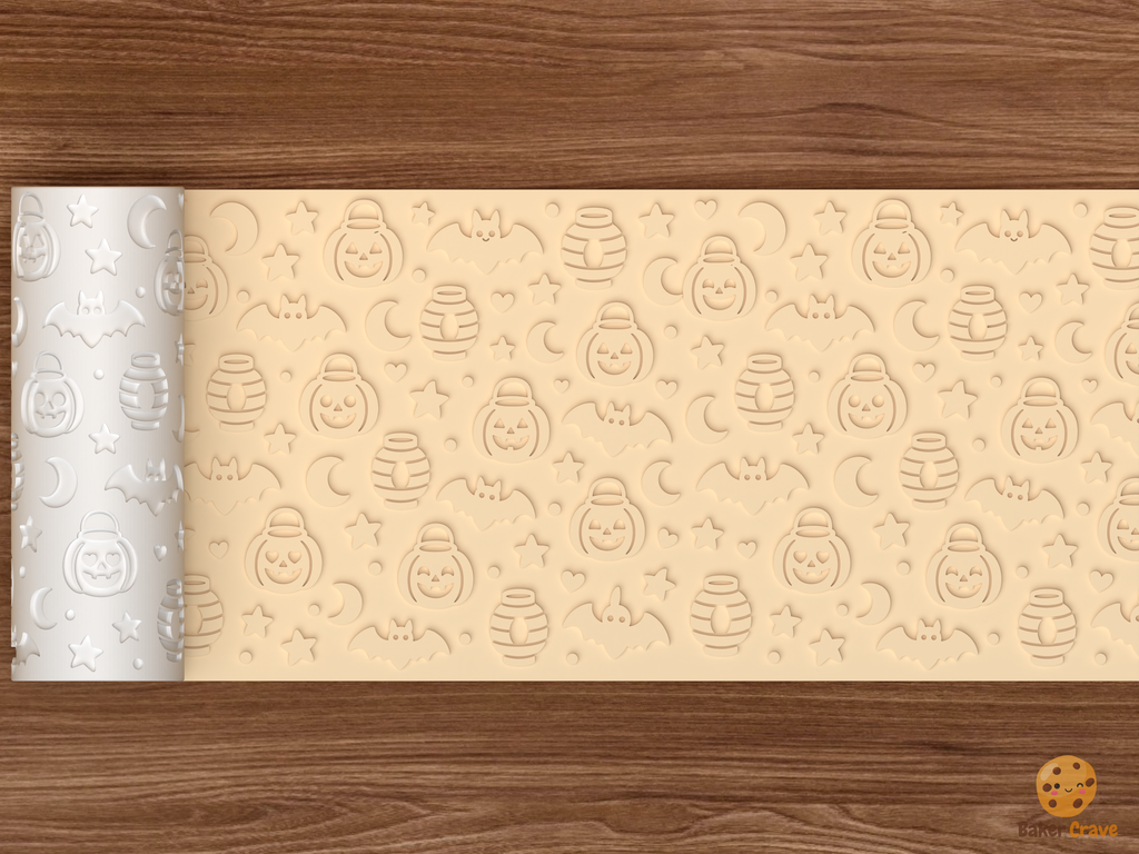 Pumpkin Lantern Parade Textured Roller STL File - 02 wide shot emboss