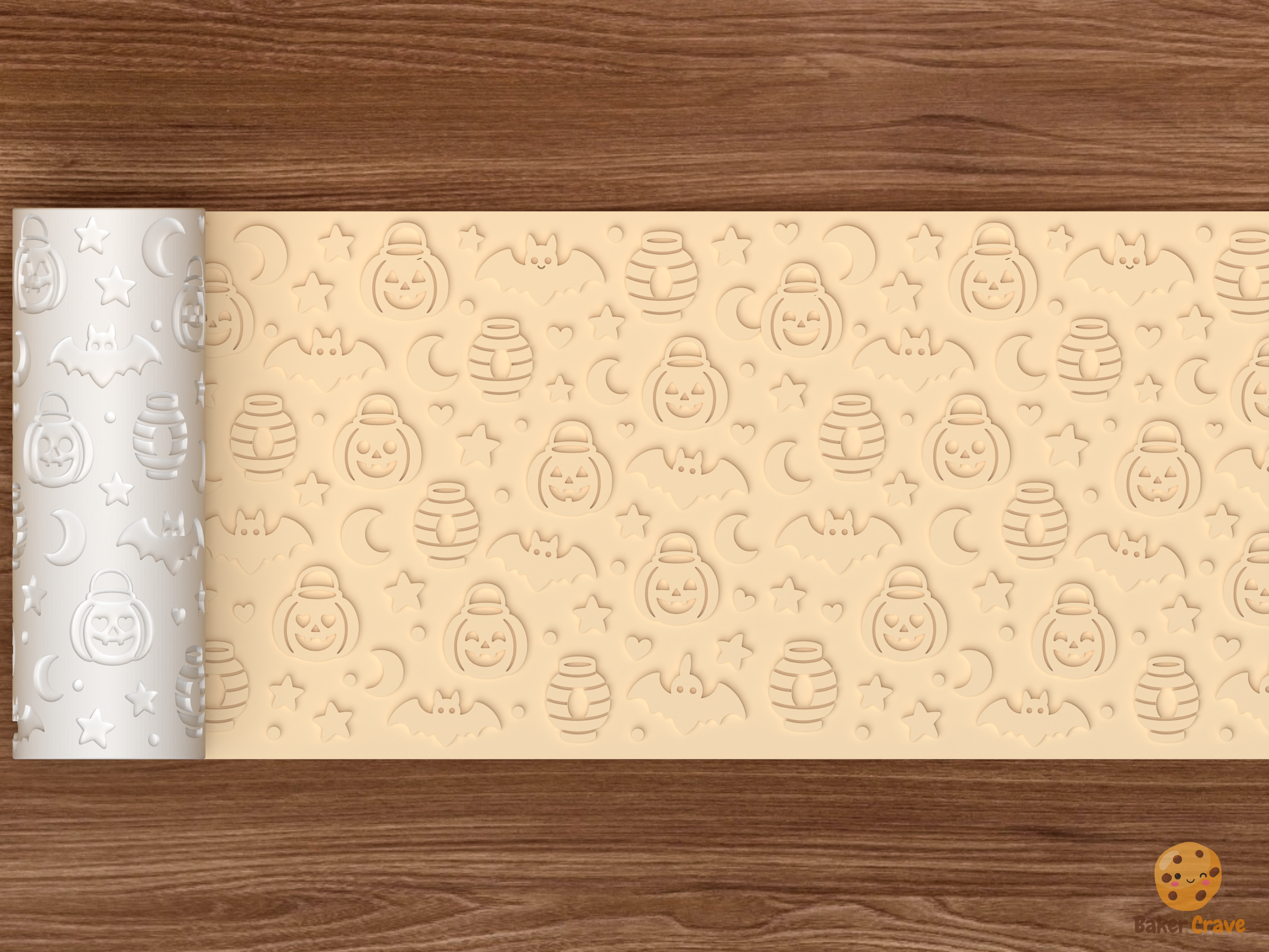 Pumpkin Lantern Parade Textured Roller STL File - 02 wide shot emboss