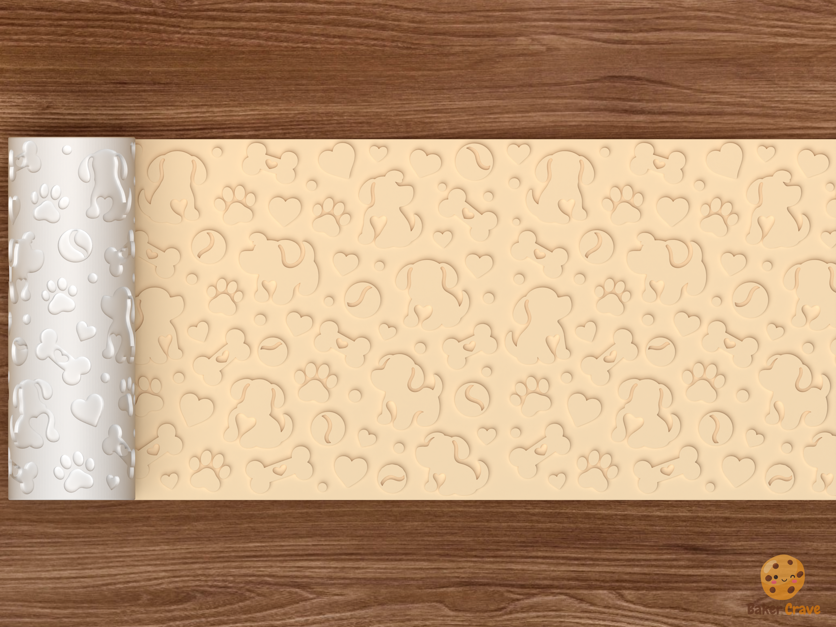 Puppy Love Textured Roller STL File - 02 wide shot emboss