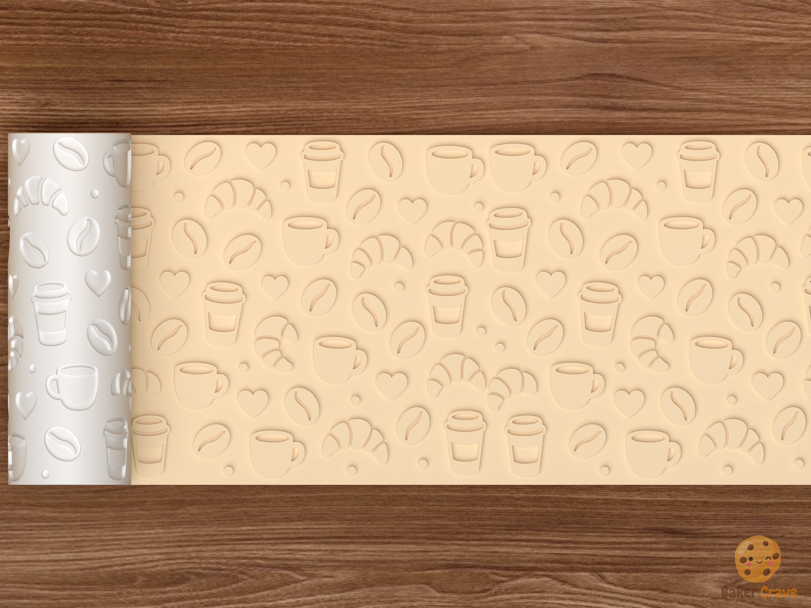 Coffee Shop Pastry Textured Roller STL File - 02 wide shot emboss