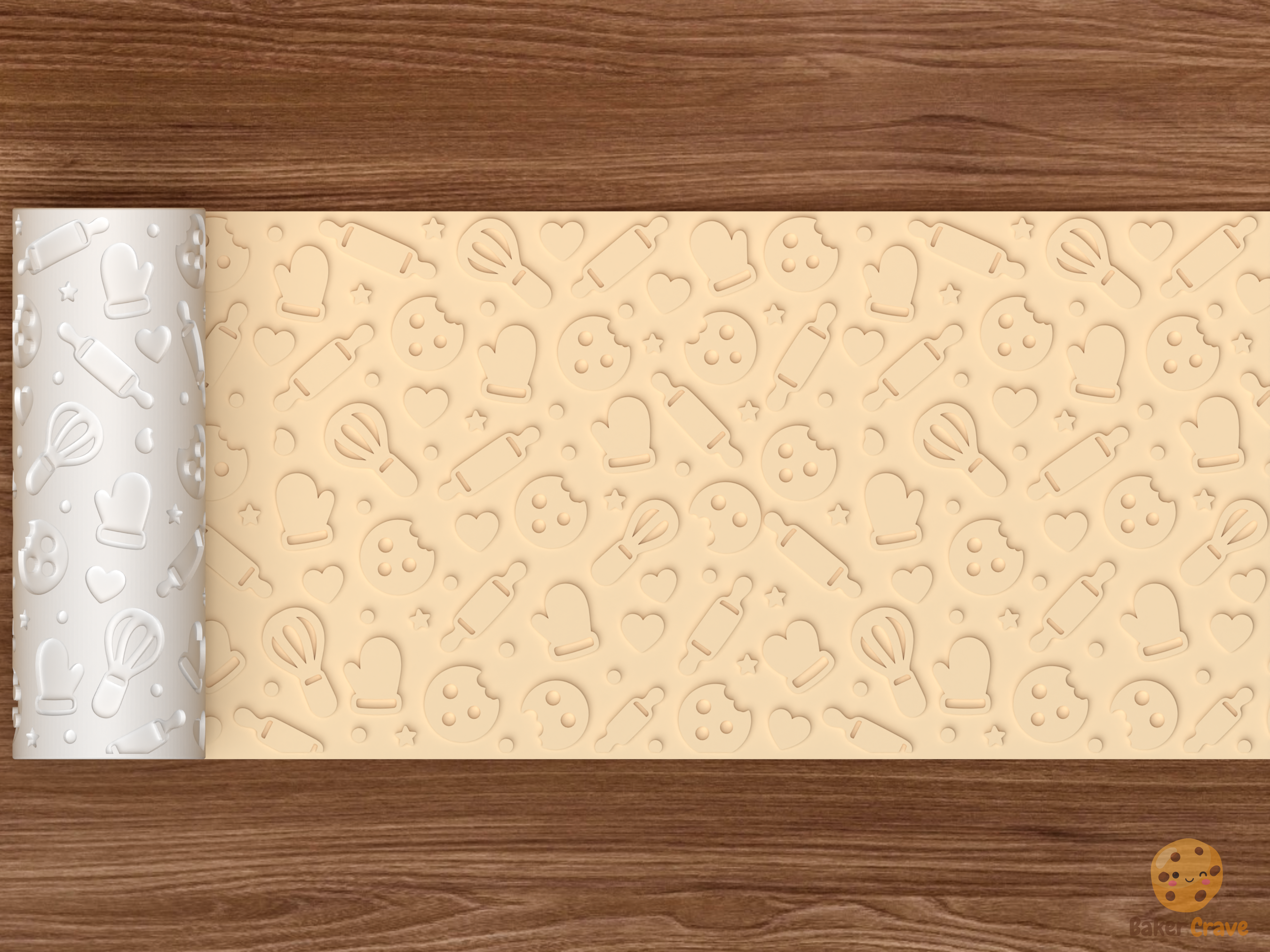 Baking Kitchen Textured Roller STL File - 02 wide shot emboss