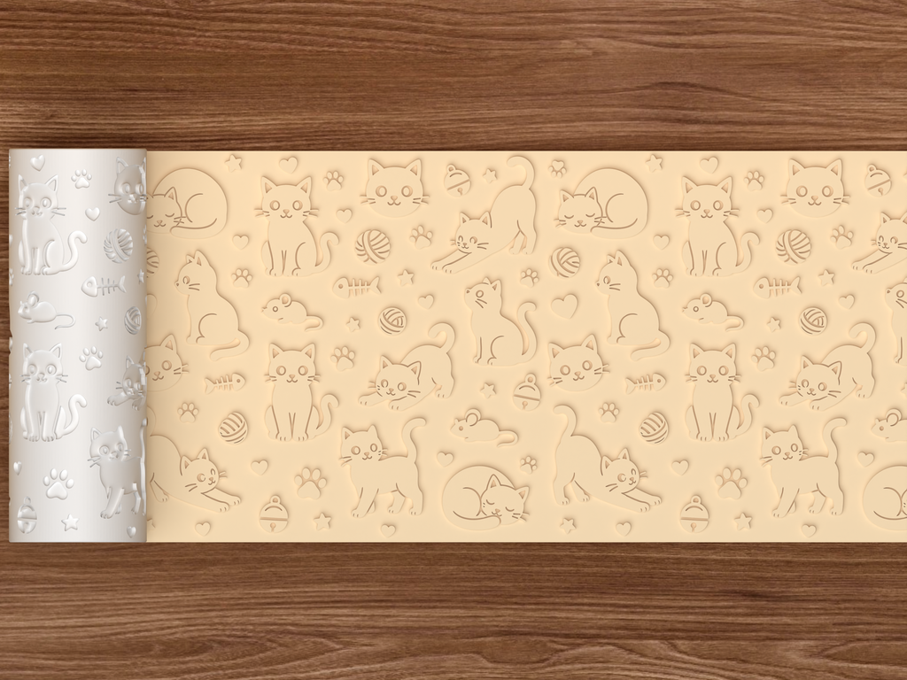Cat Textured Roller STL File - 02 wide shot emboss
