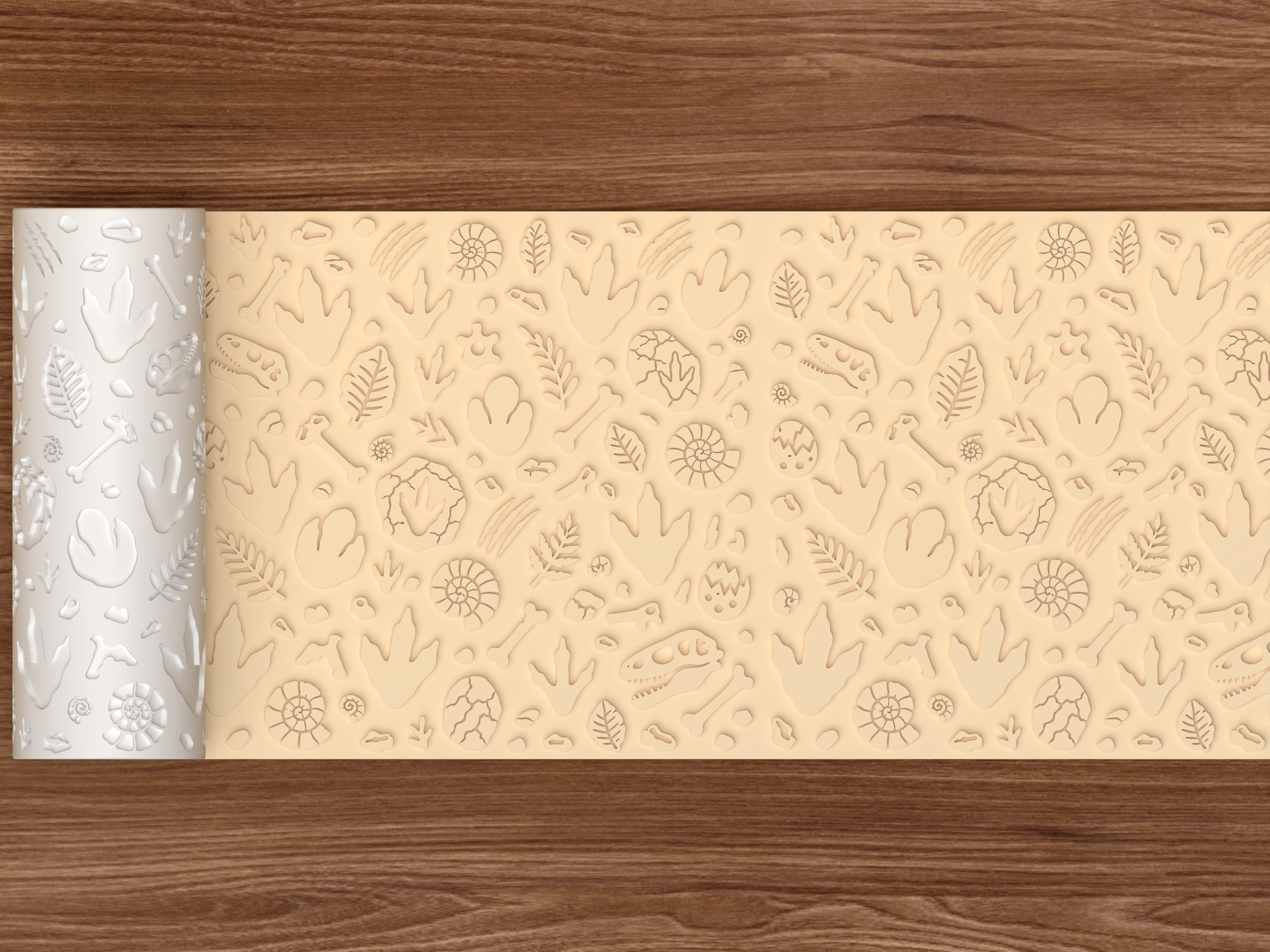 Dinosaur Fossil Tracks Textured Roller STL File - 02 wide shot emboss
