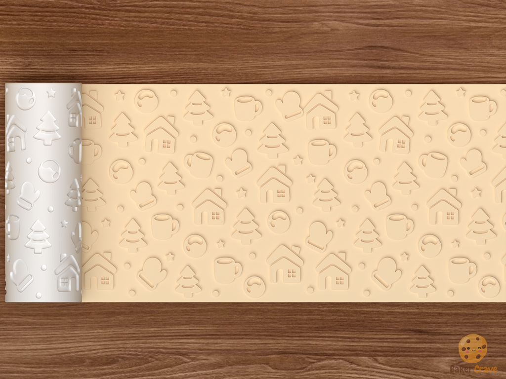 Cozy Winter Cabin Textured Roller STL File - 02 wide shot emboss