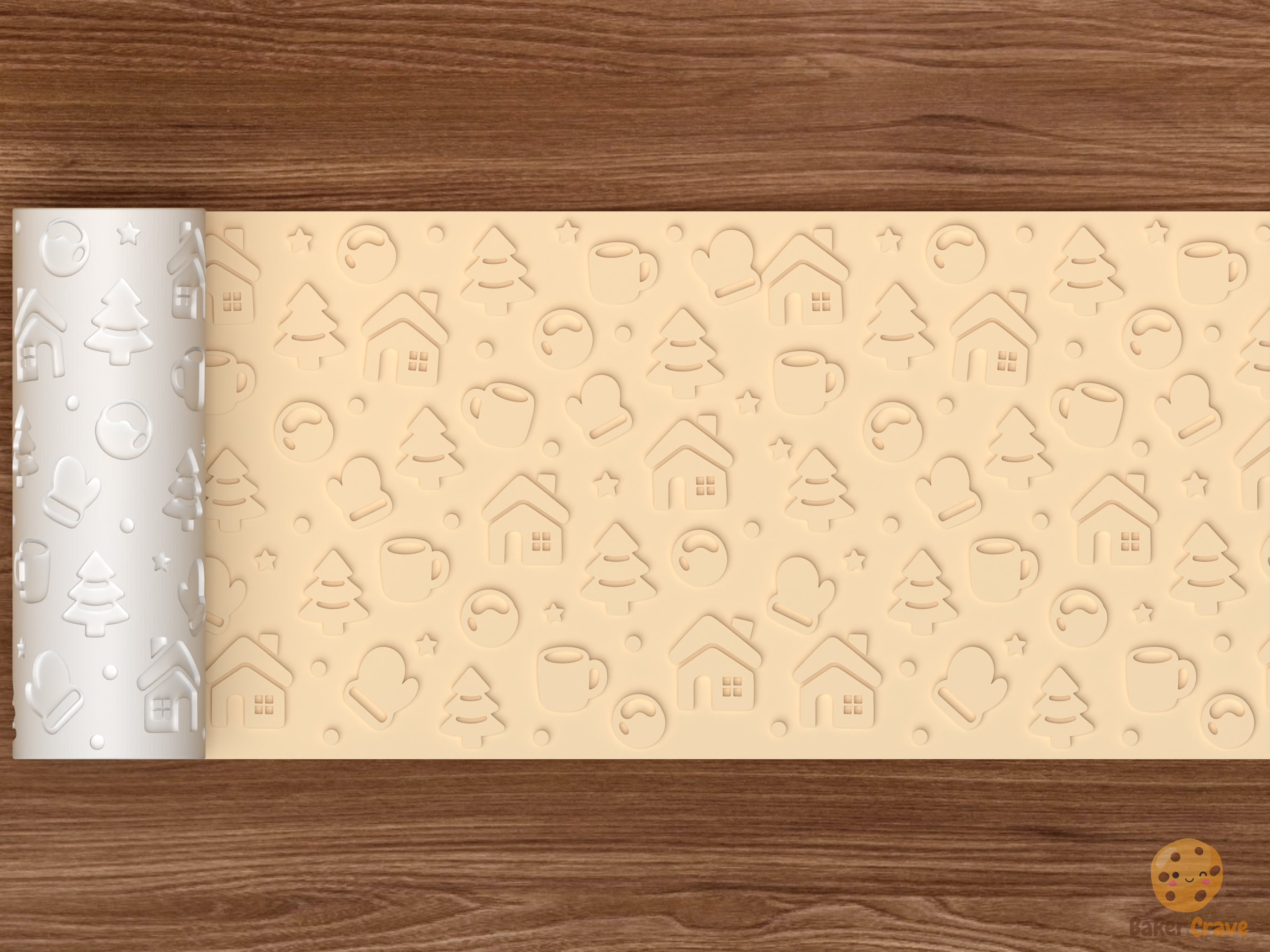 Cozy Winter Cabin Textured Roller STL File - 02 wide shot emboss