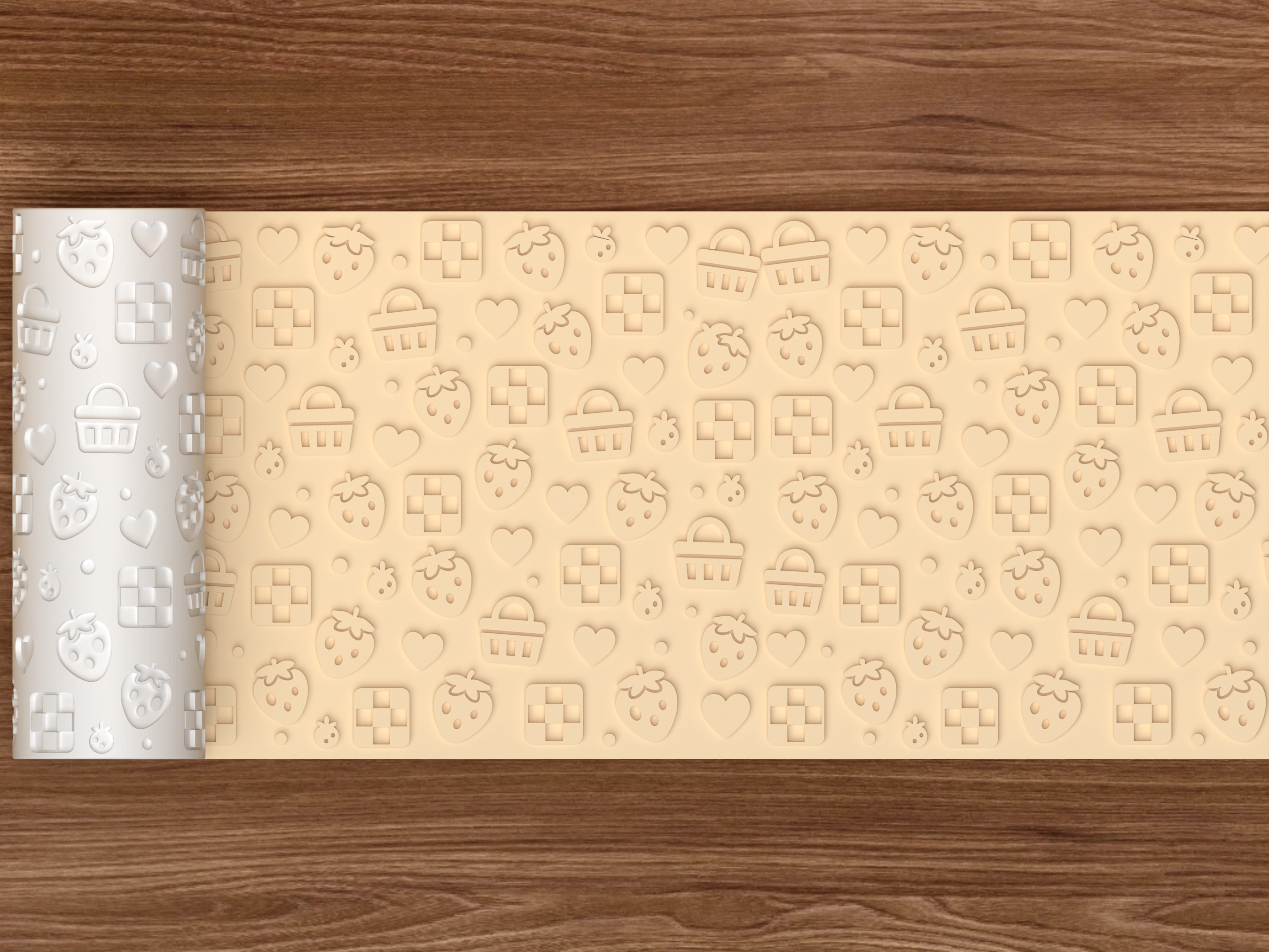 Strawberry Picnic Textured Roller STL File - 02 wide shot emboss