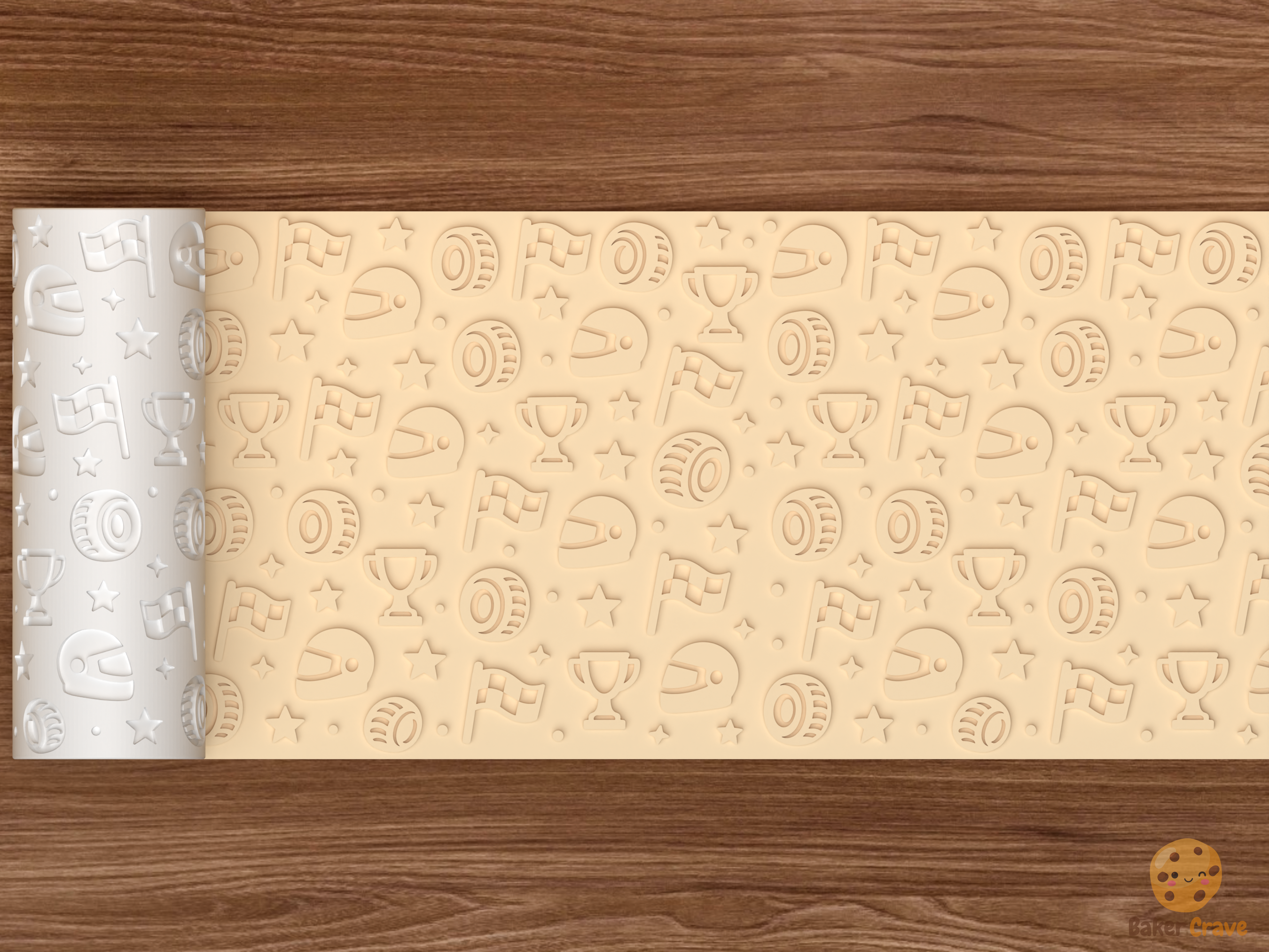 Auto Racing Textured Roller STL File - 02 wide shot emboss