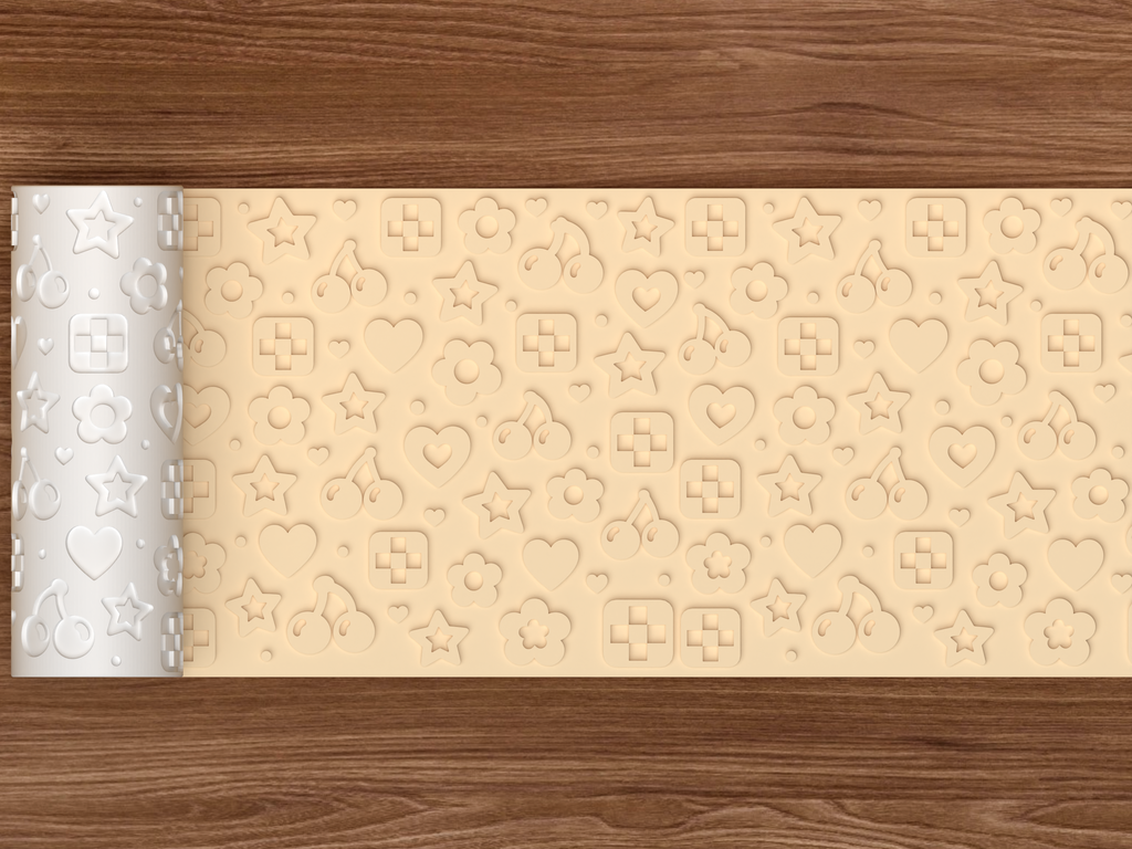 Retro Kawaii Icons Textured Roller STL File - 02 wide shot emboss