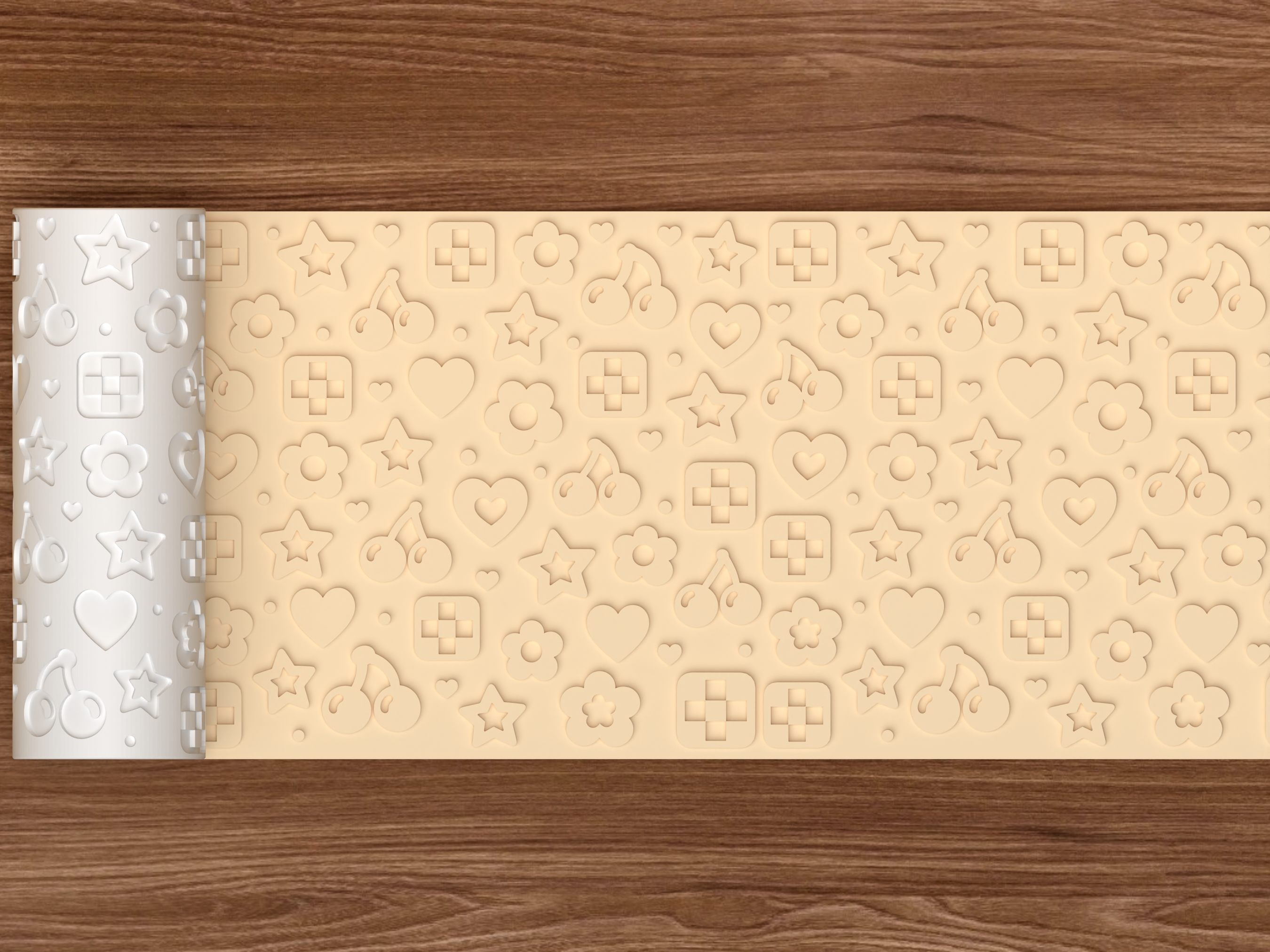 Retro Kawaii Icons Textured Roller STL File - 02 wide shot emboss