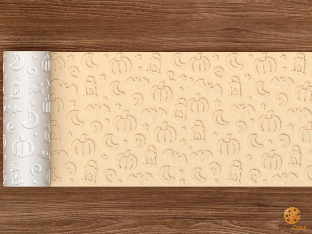Moonlit Pumpkin Patch Textured Roller STL File - 02 wide shot emboss