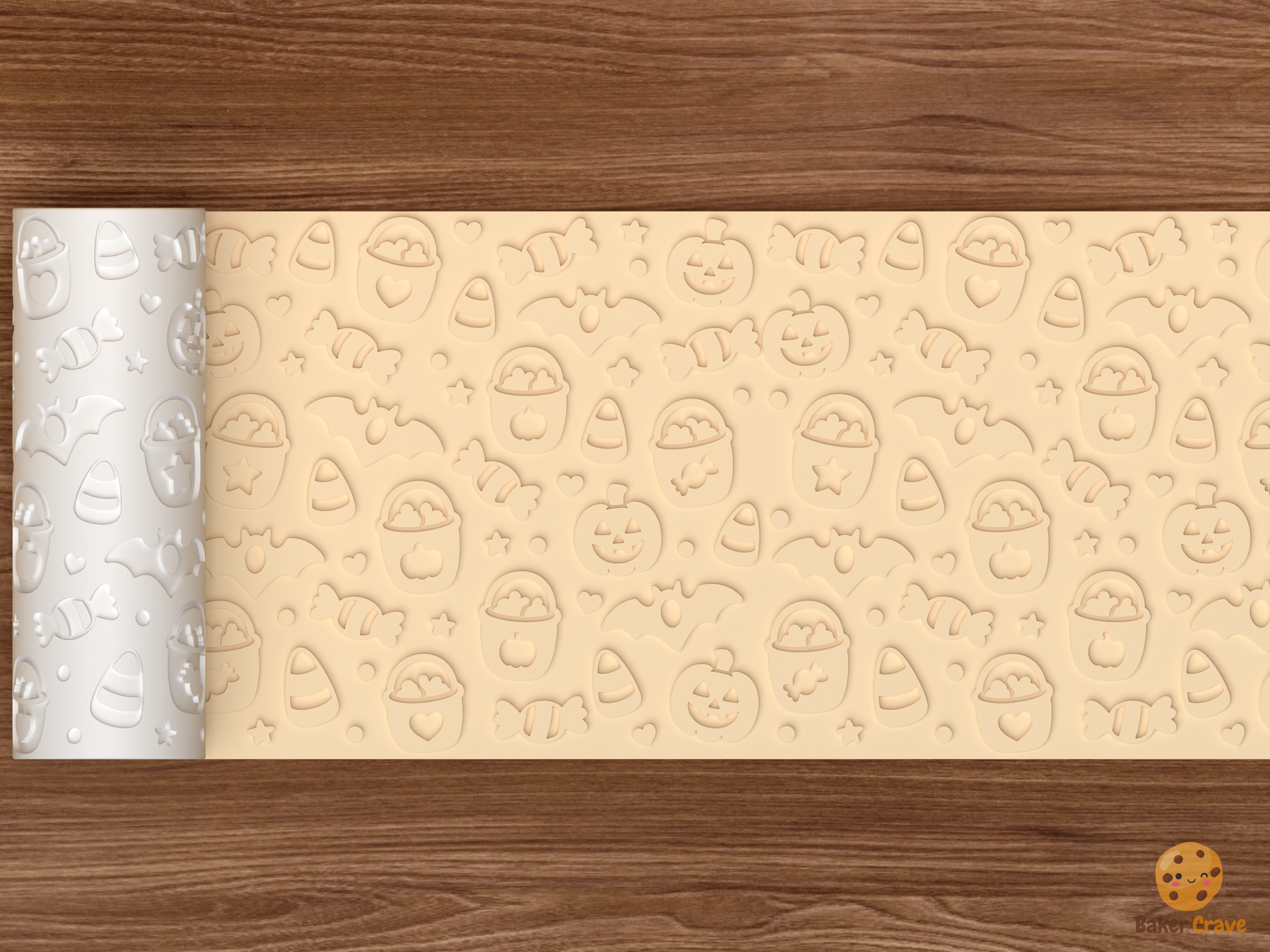 Trick Or Treat Candy Bucket Textured Roller STL File - 02 wide shot emboss