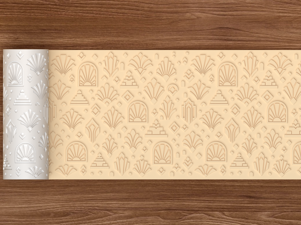Art Deco Geometric Textured Roller STL File - 02 wide shot emboss