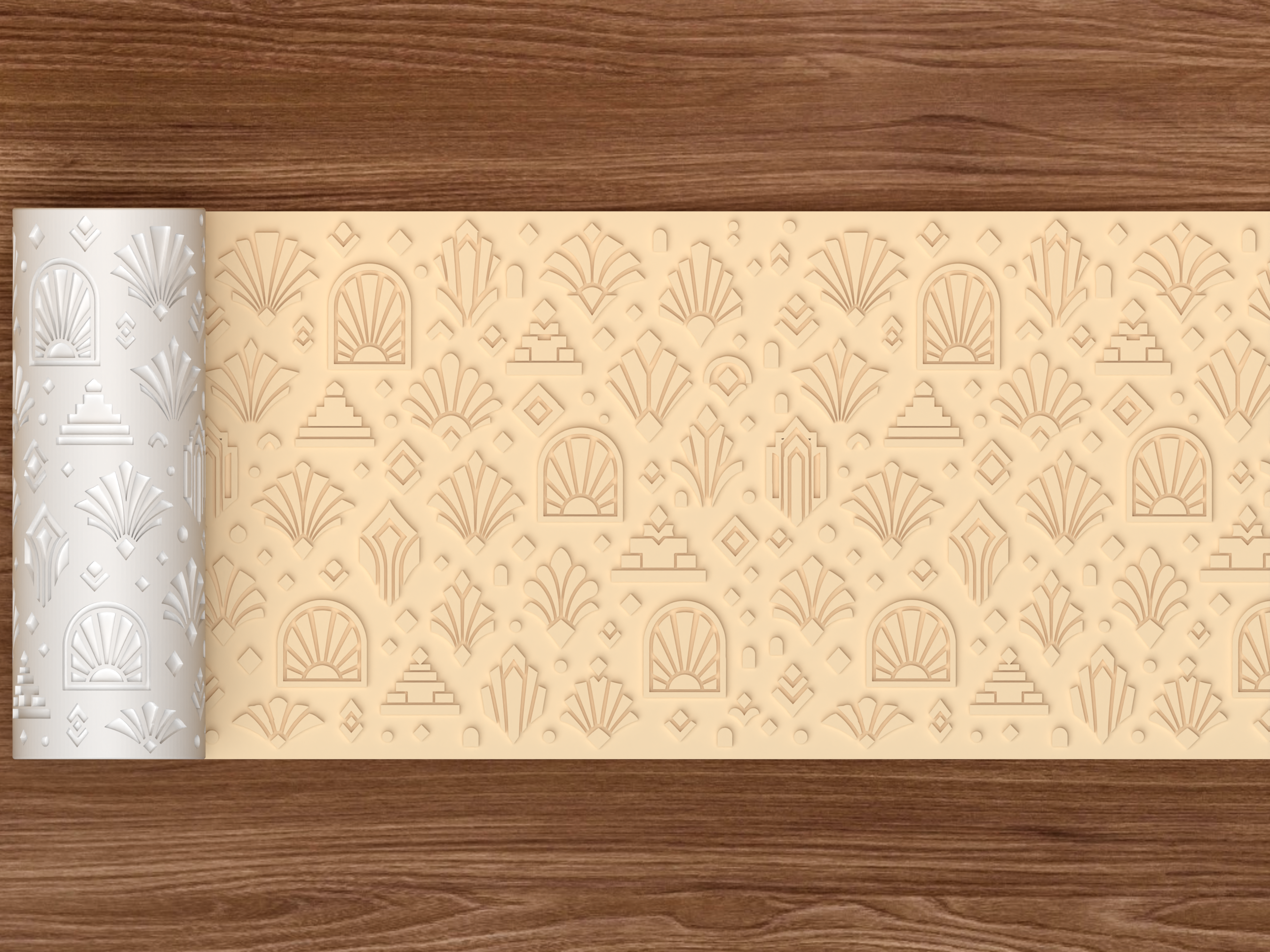 Art Deco Geometric Textured Roller STL File - 02 wide shot emboss