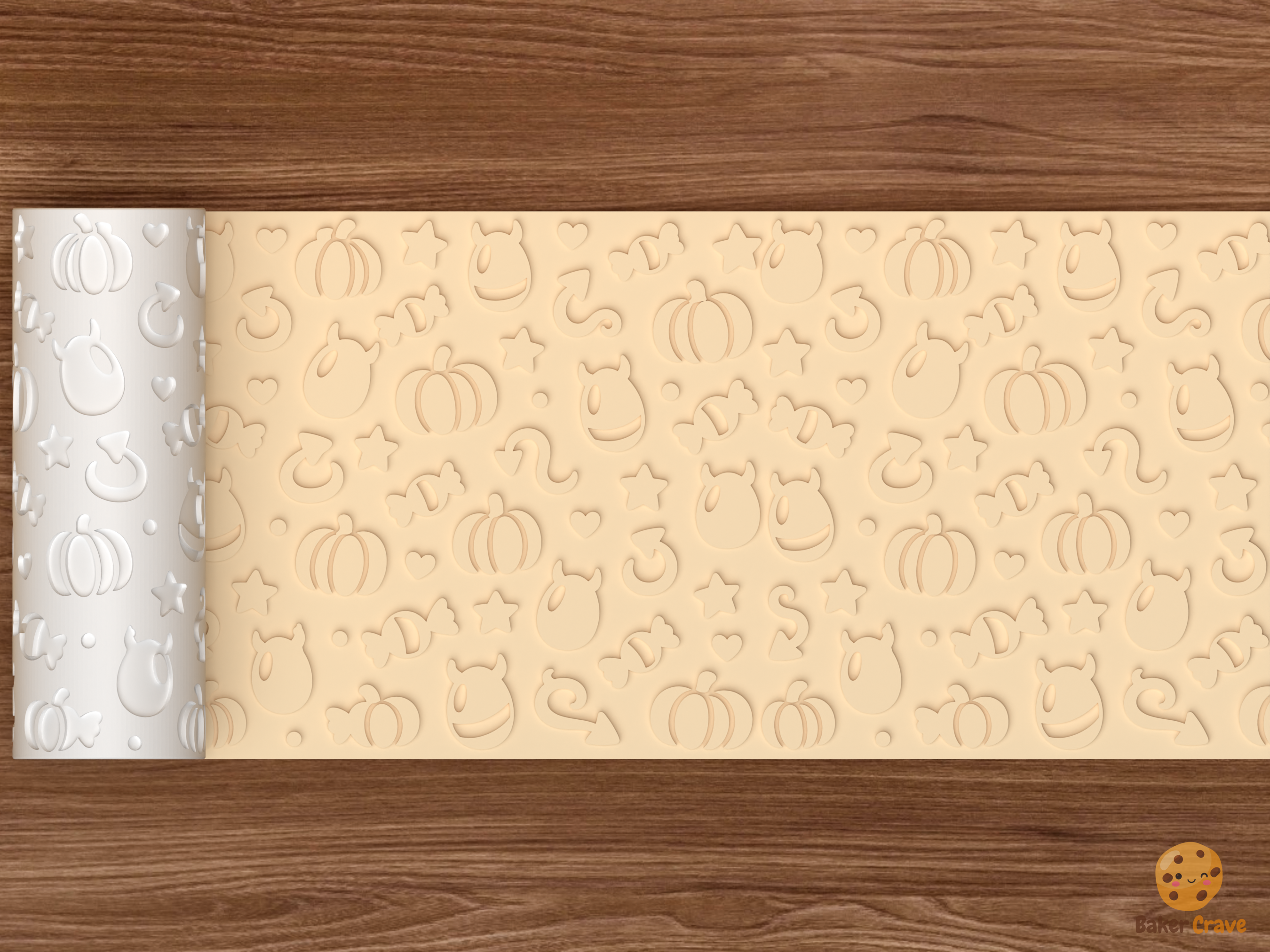 Devilish Egg Halloween Textured Roller STL File - 02 wide shot emboss