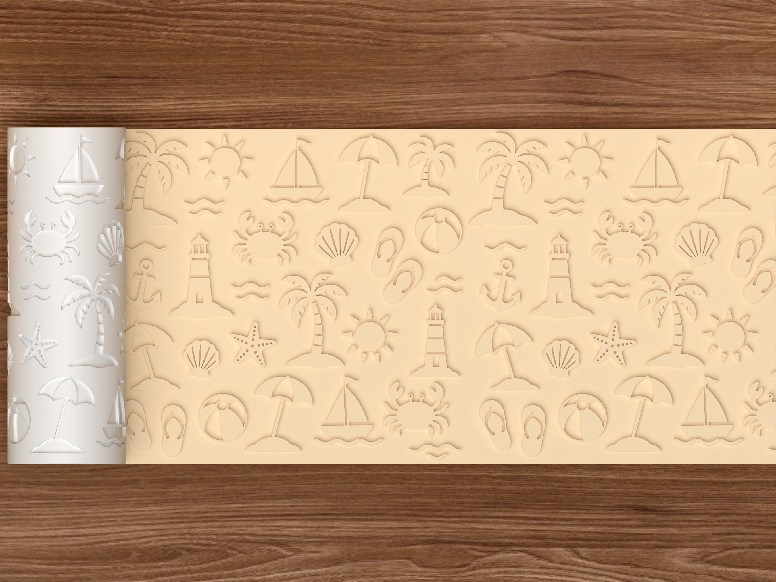 Beach Summer Textured Roller STL File - 02 wide shot emboss
