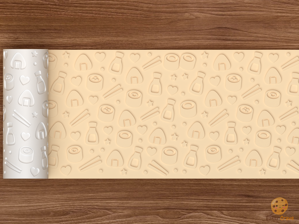 Kawaii Sushi Textured Roller STL File - 02 wide shot emboss
