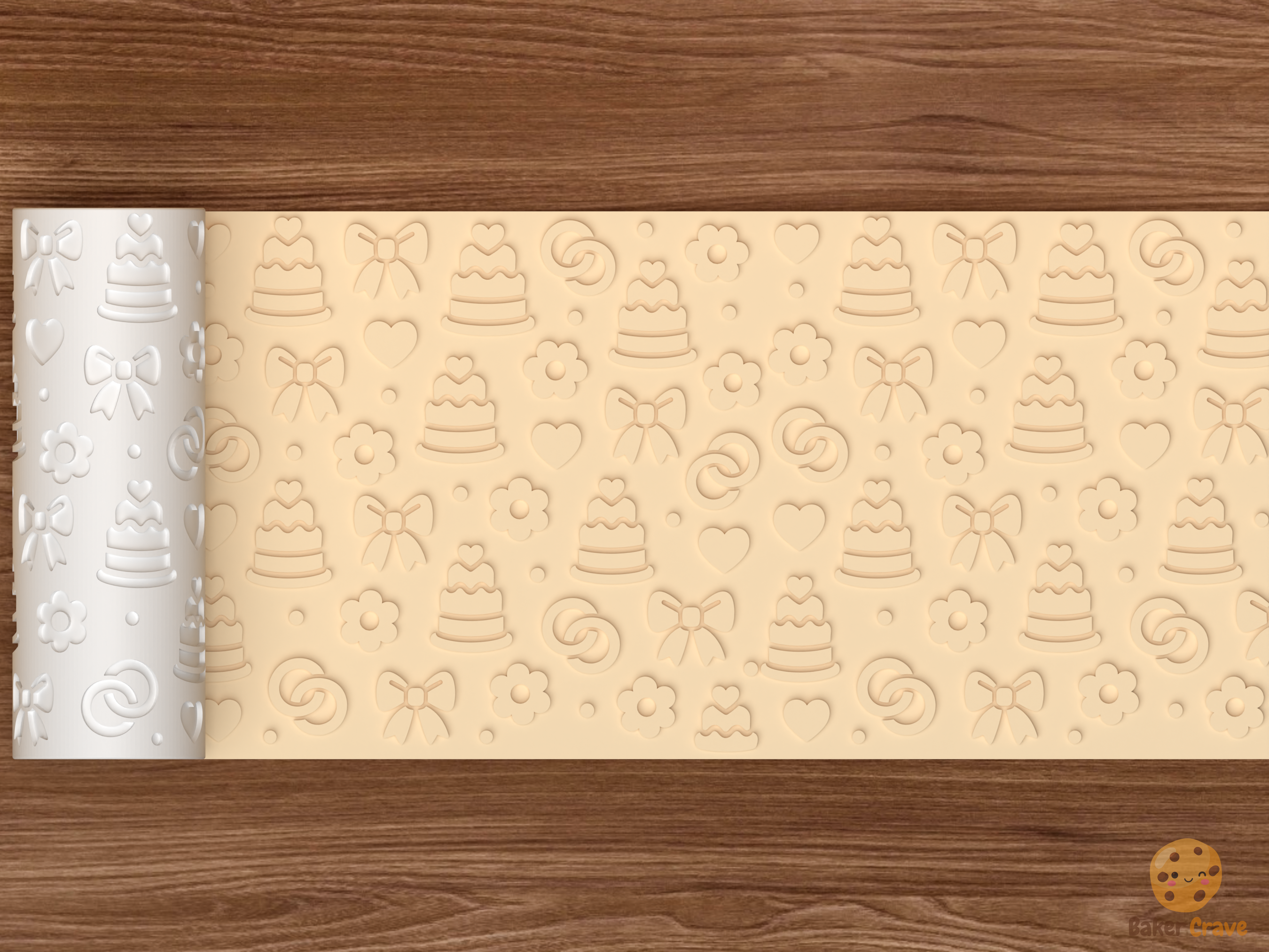 Wedding Cake Romance Textured Roller STL File - 02 wide shot emboss