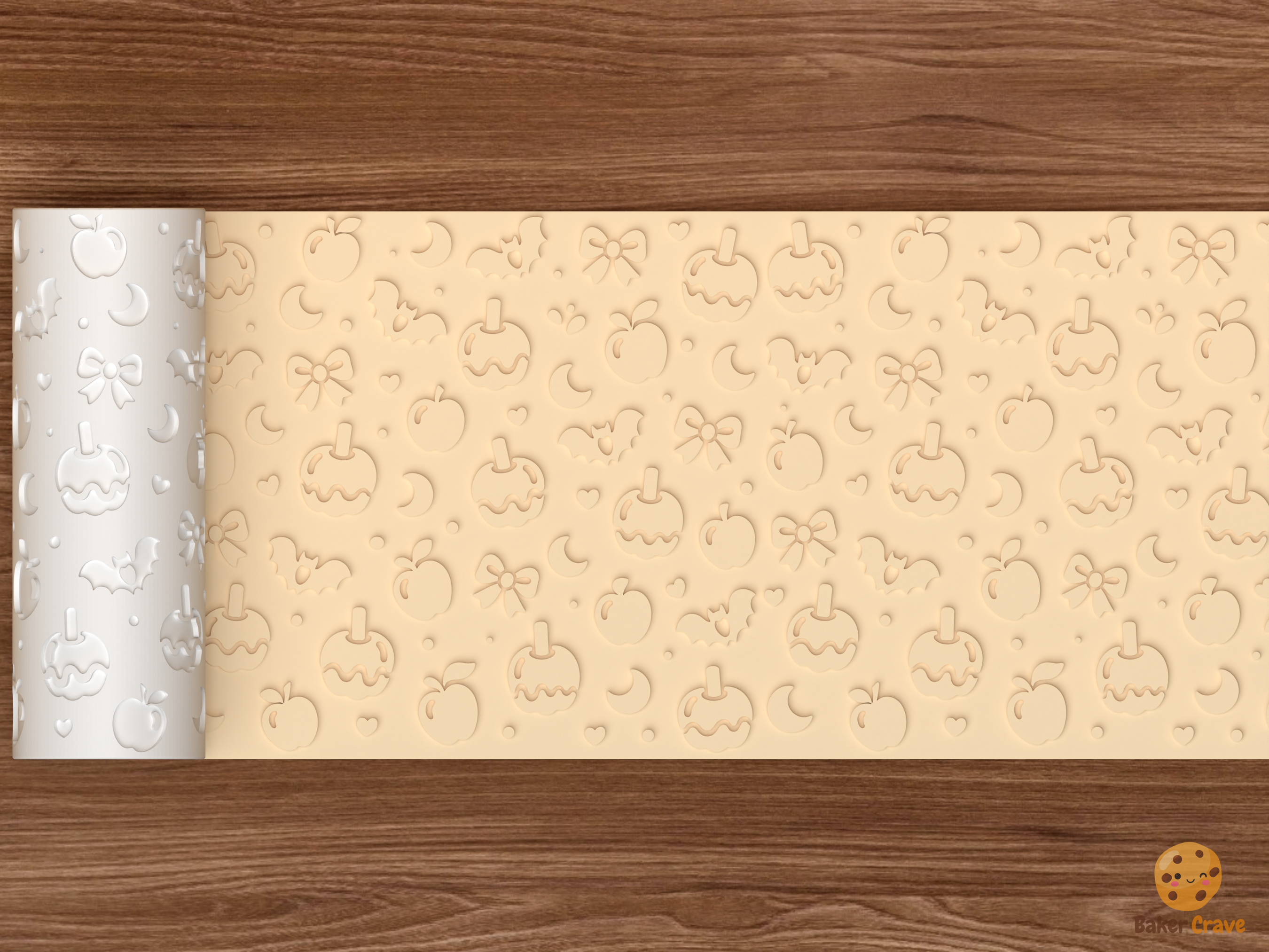 Caramel Apple Bats Textured Roller STL File - 02 wide shot emboss