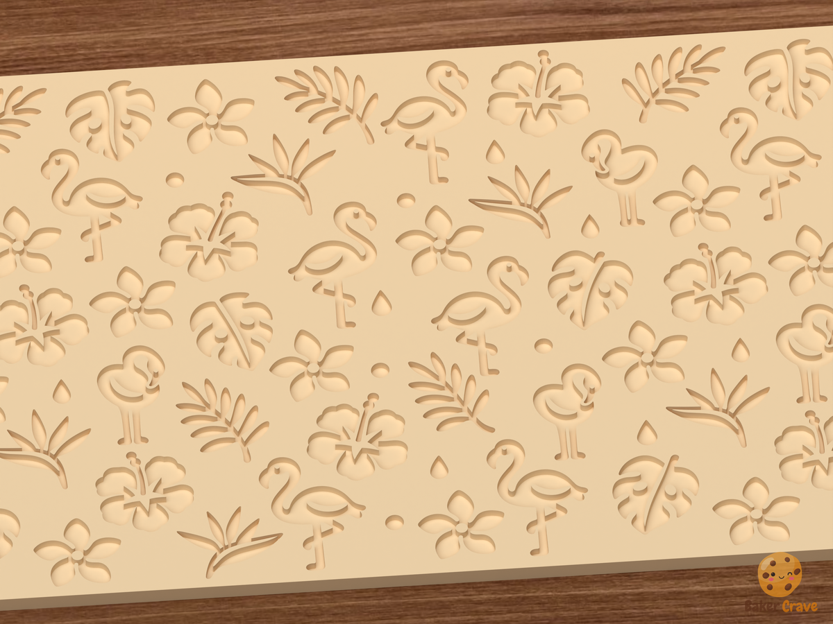 Tropical Flamingo Hibiscus Textured Roller STL File