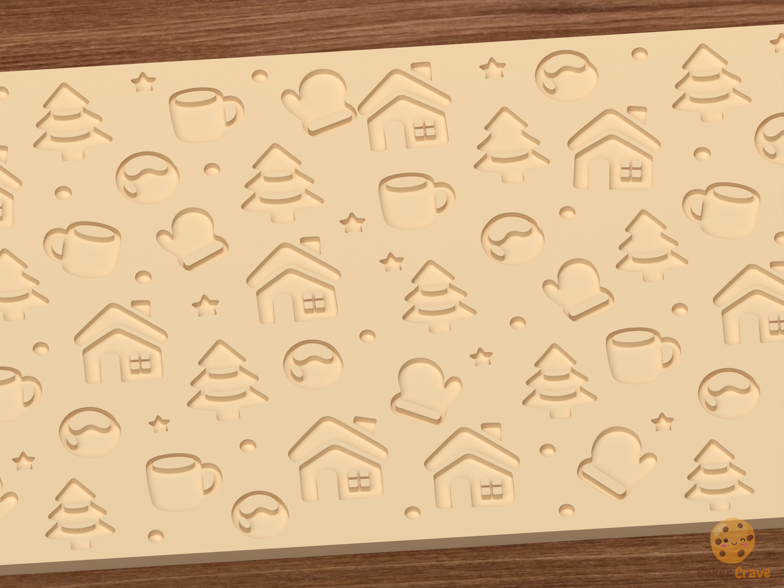Cozy Winter Cabin Textured Roller STL File - 03 close detail deboss