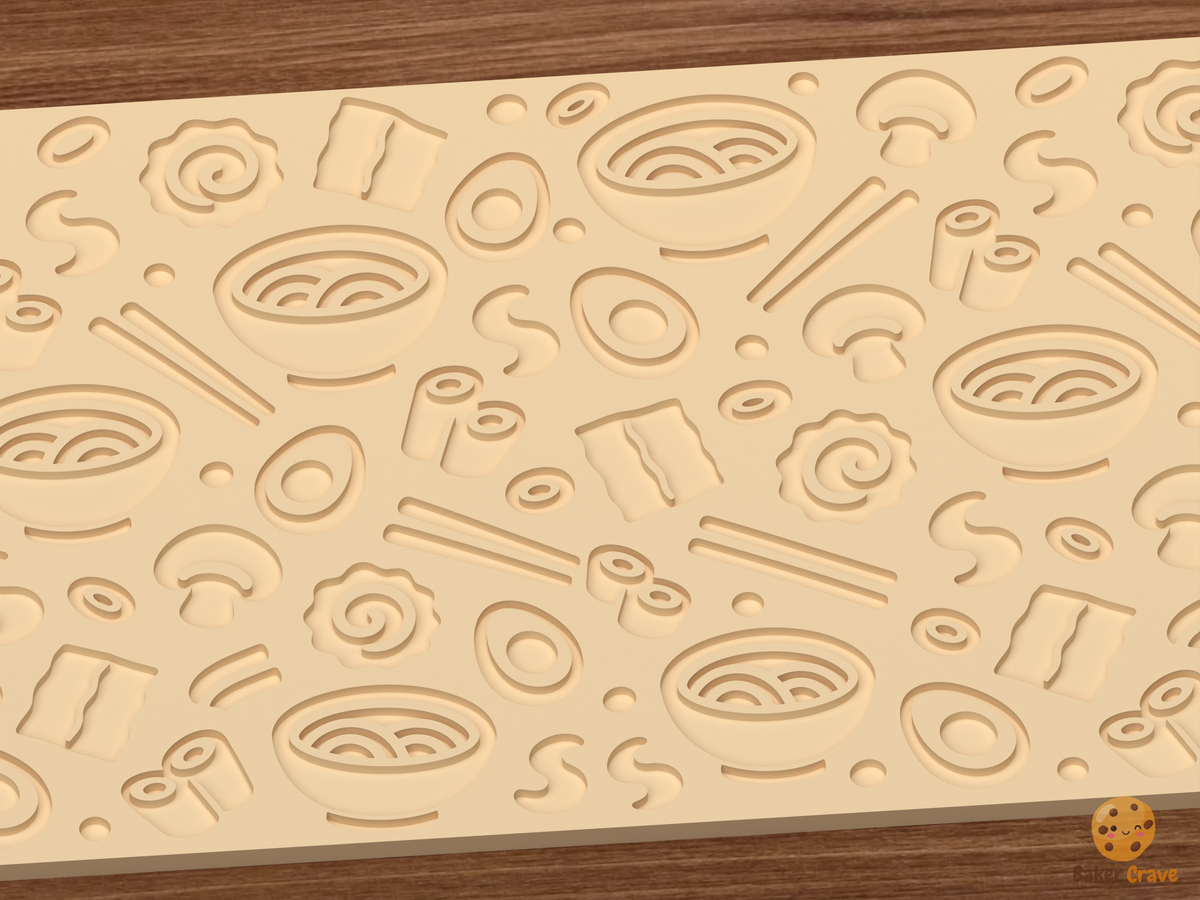 Ramen Noodle Bowl Textured Roller STL File - 03 close detail deboss