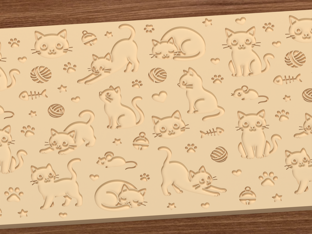 Cat Textured Roller STL File - 03 close detail deboss