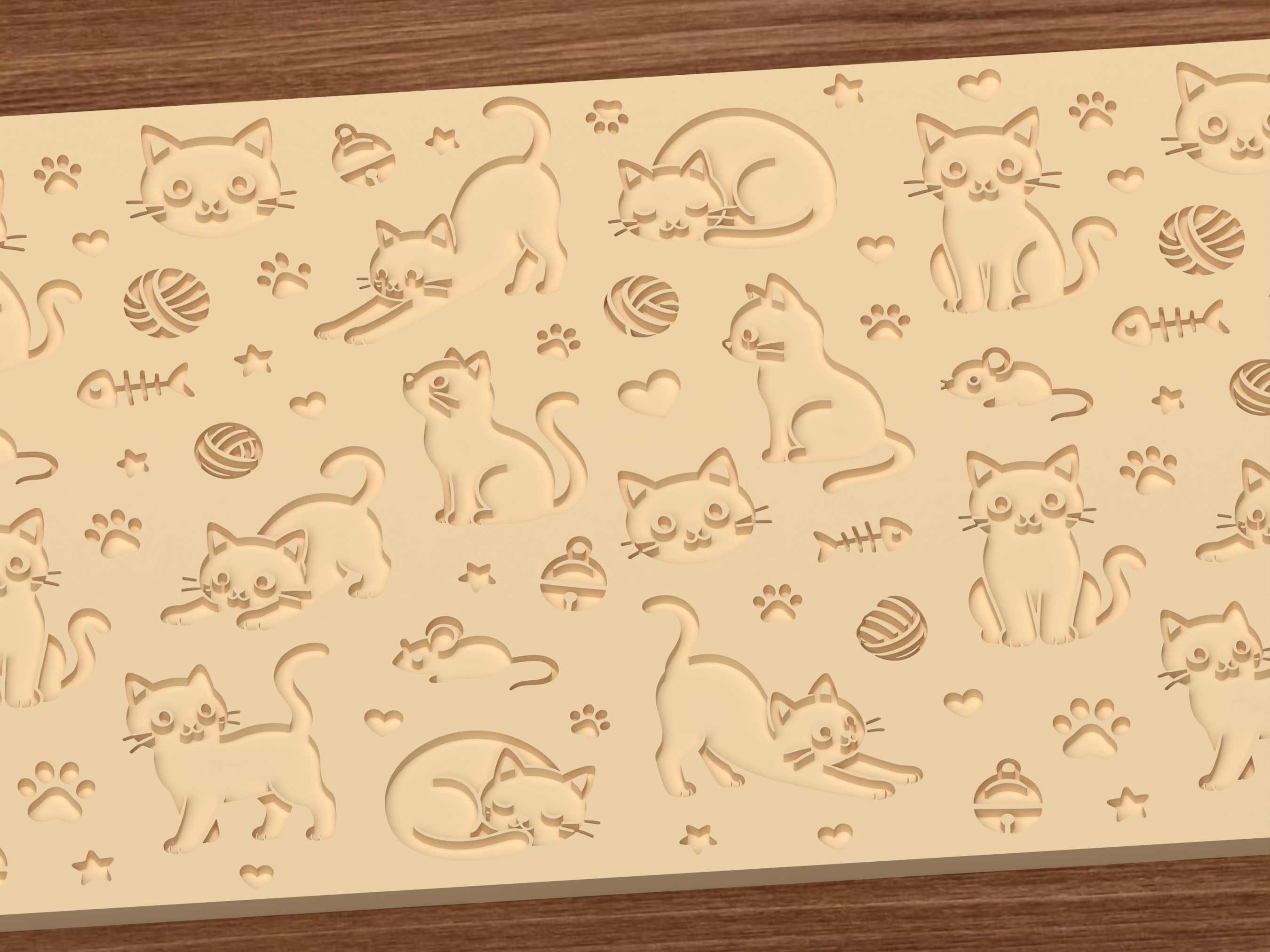 Cat Textured Roller STL File - 03 close detail deboss