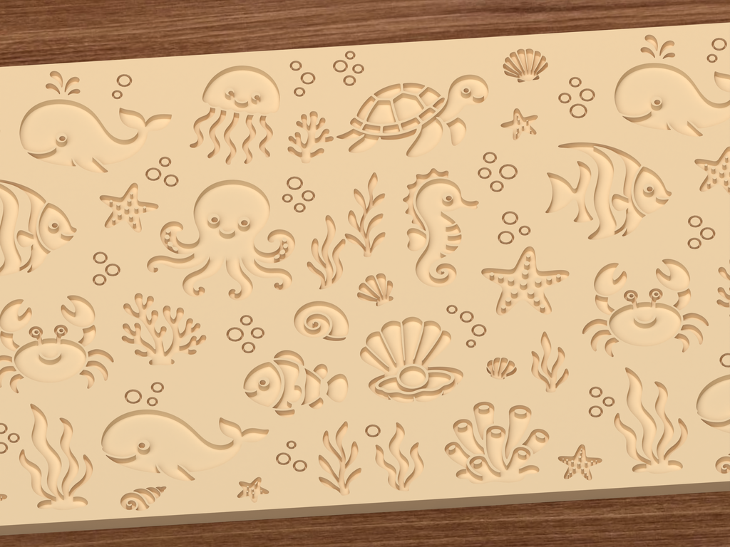 Ocean Animals Textured Roller STL File - 03 close detail deboss