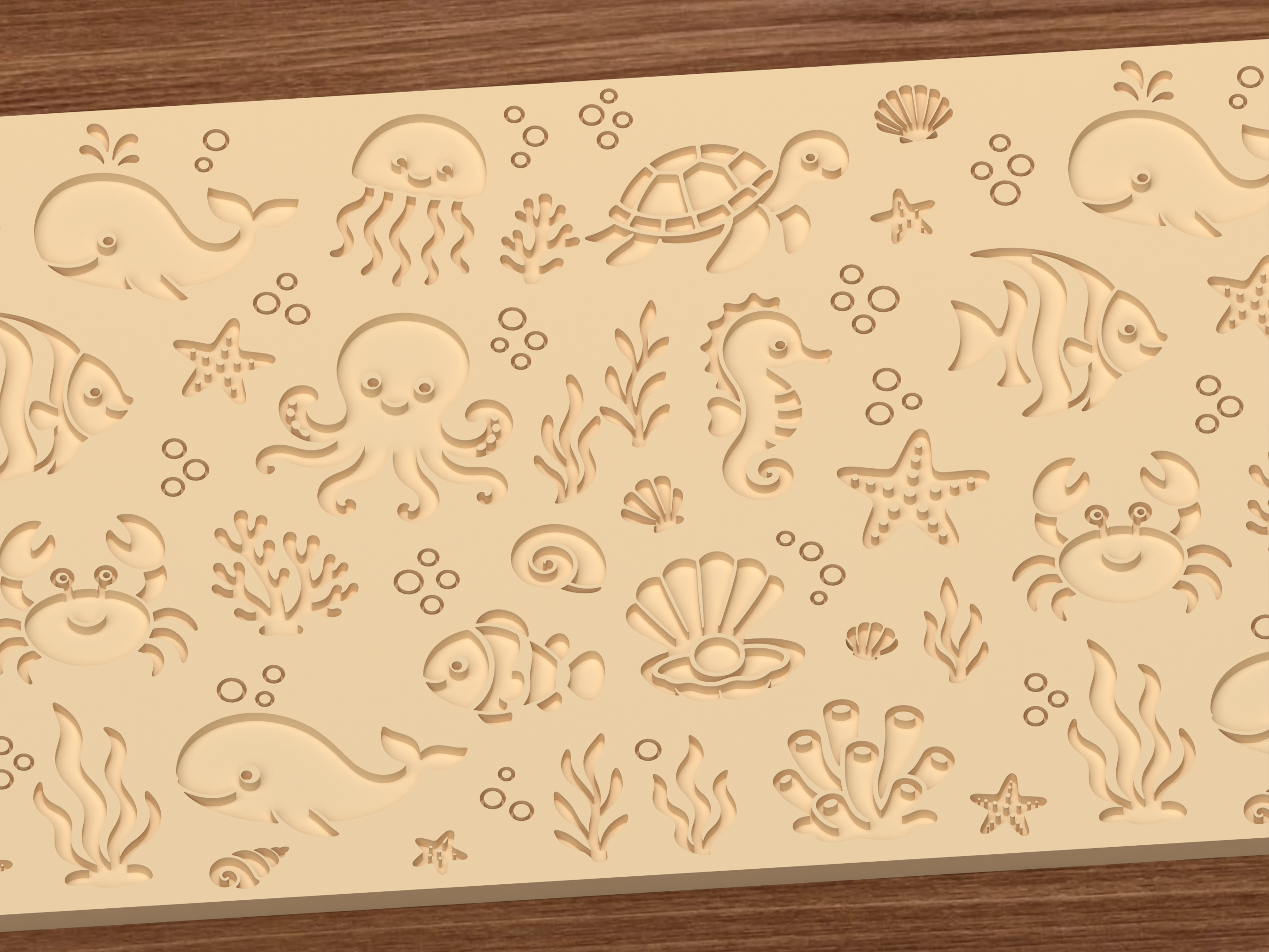 Ocean Animals Textured Roller STL File - 03 close detail deboss