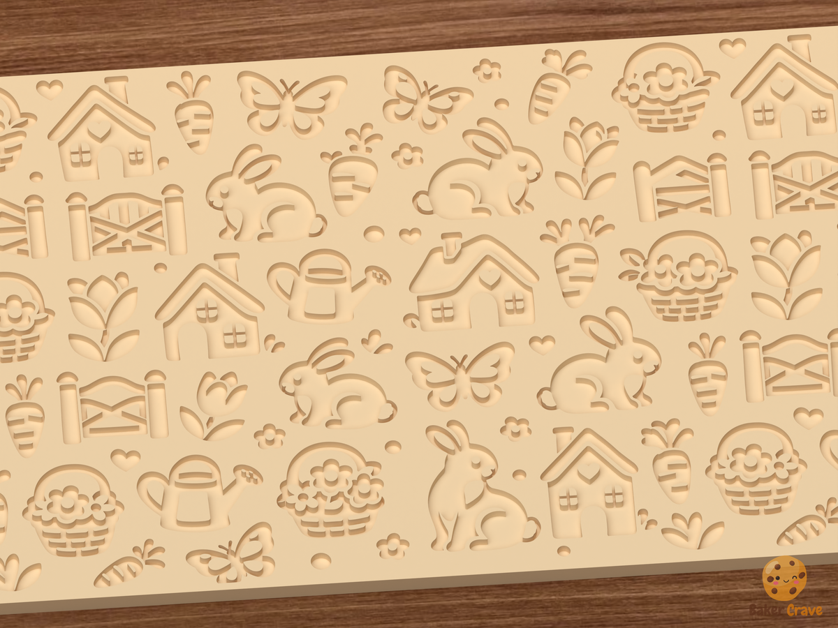 Bunny Cottage Garden Textured Roller STL File - 03 close detail deboss