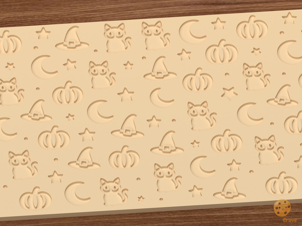 Halloween Witch Cat Textured Roller STL File - 03 close detail deboss