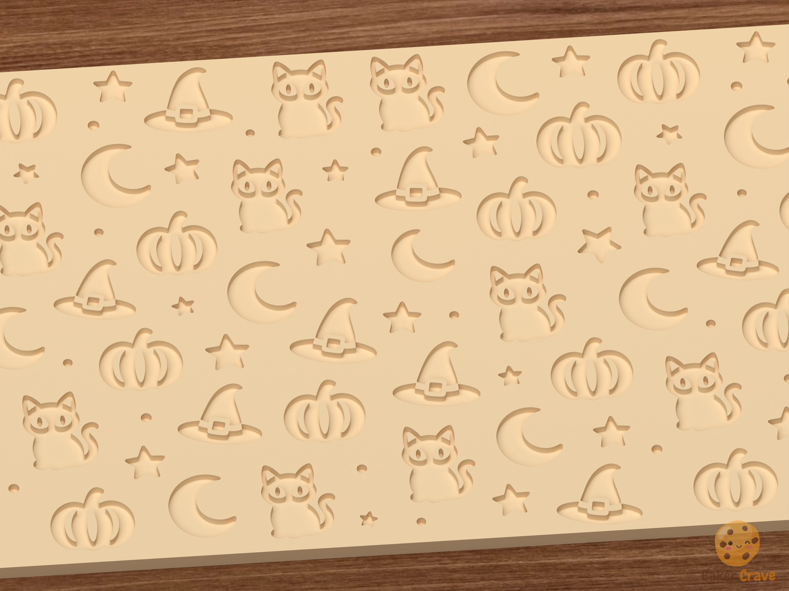 Halloween Witch Cat Textured Roller STL File - 03 close detail deboss