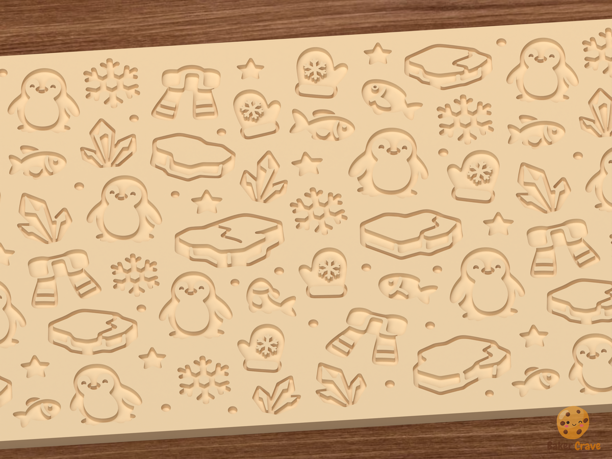 Penguin Winter Textured Roller STL File - 03 close detail deboss