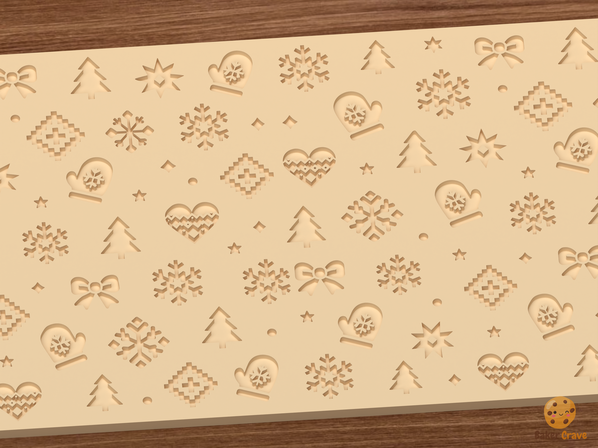 Nordic Winter Holiday Textured Roller STL File - 03 close detail deboss