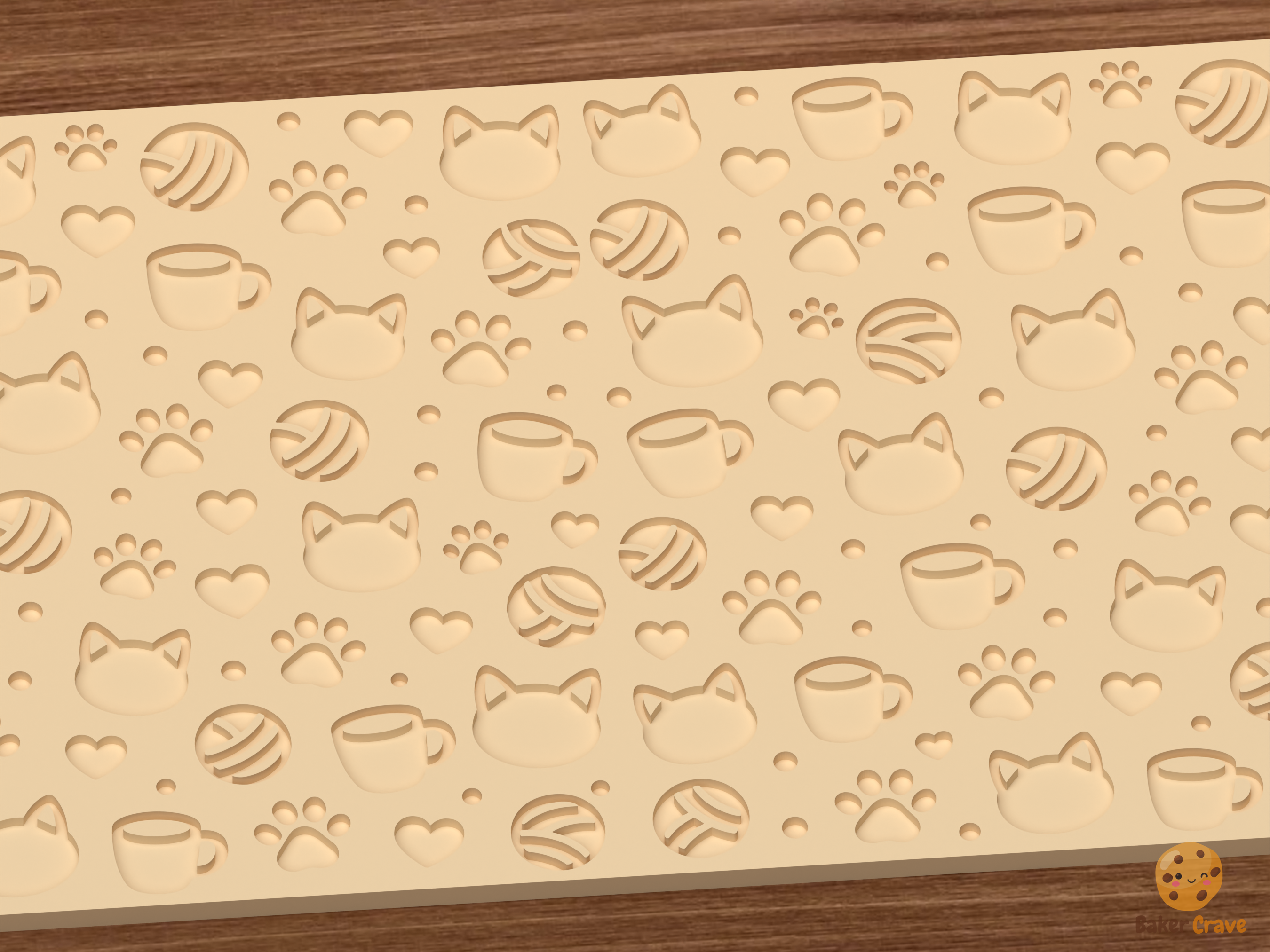 Cat Cafe Textured Roller STL File - 03 close detail deboss