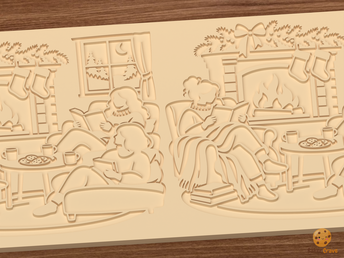 Christmas Book Club Fireplace Circle Textured Roller