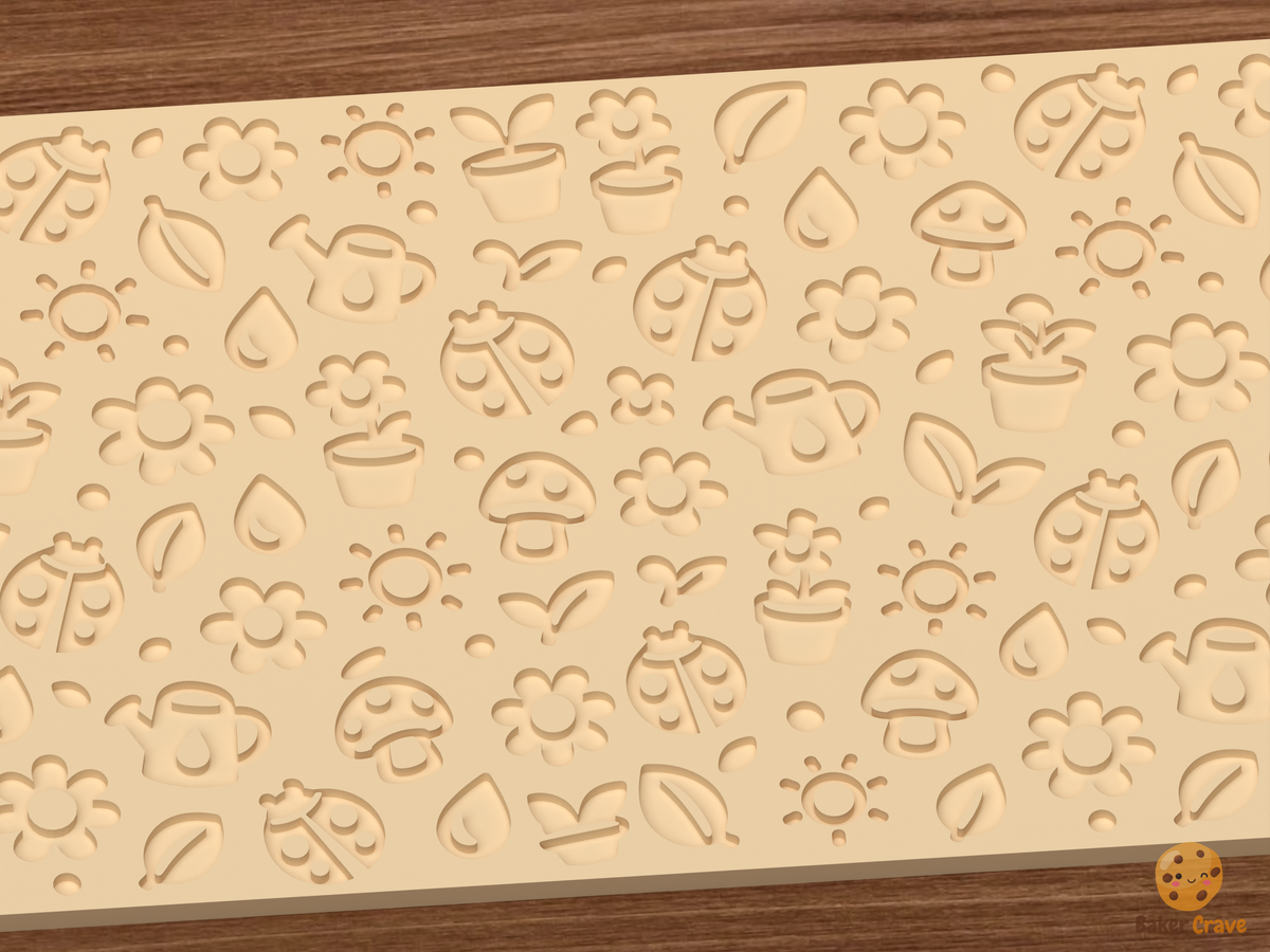 Ladybug Garden Textured Roller STL File - 03 close detail deboss
