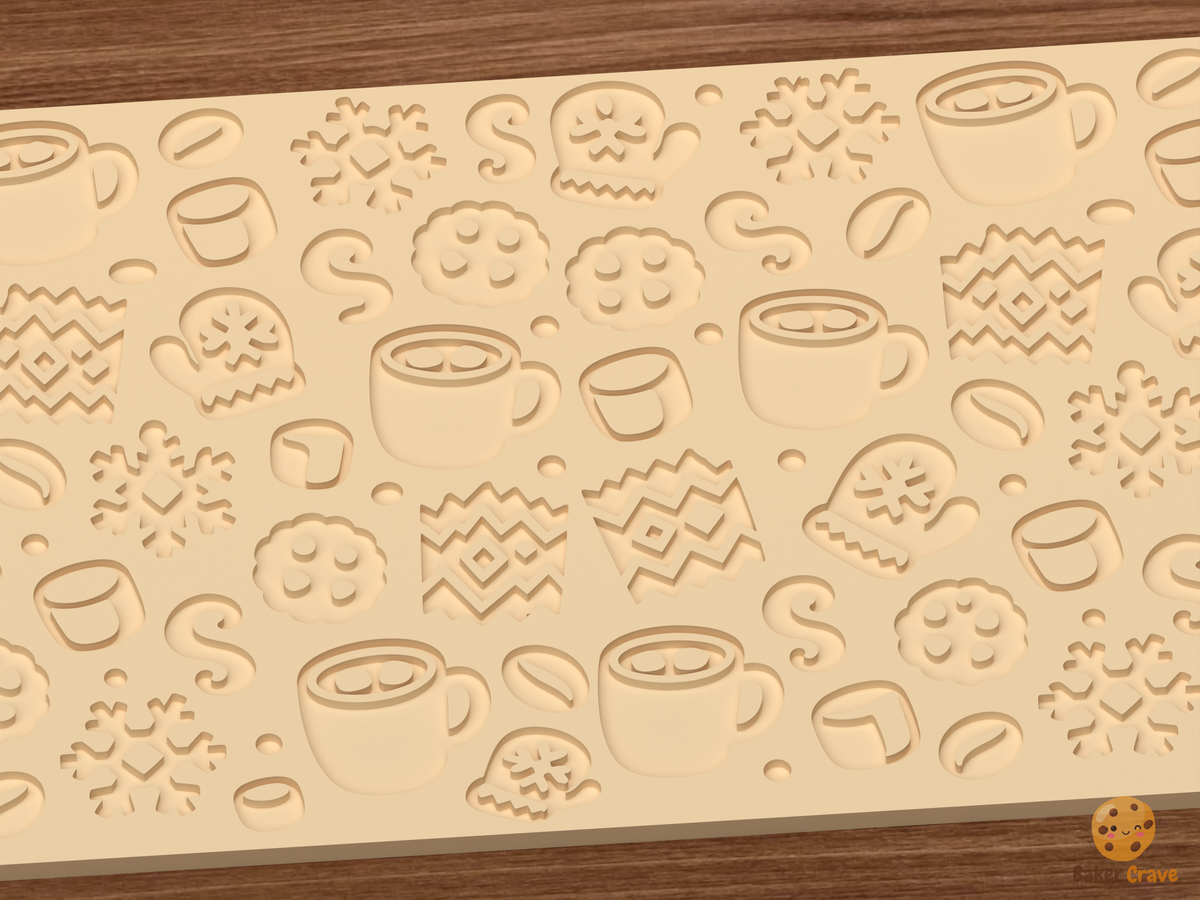 Hot Cocoa Cozy Textured Roller STL File - 03 close detail deboss